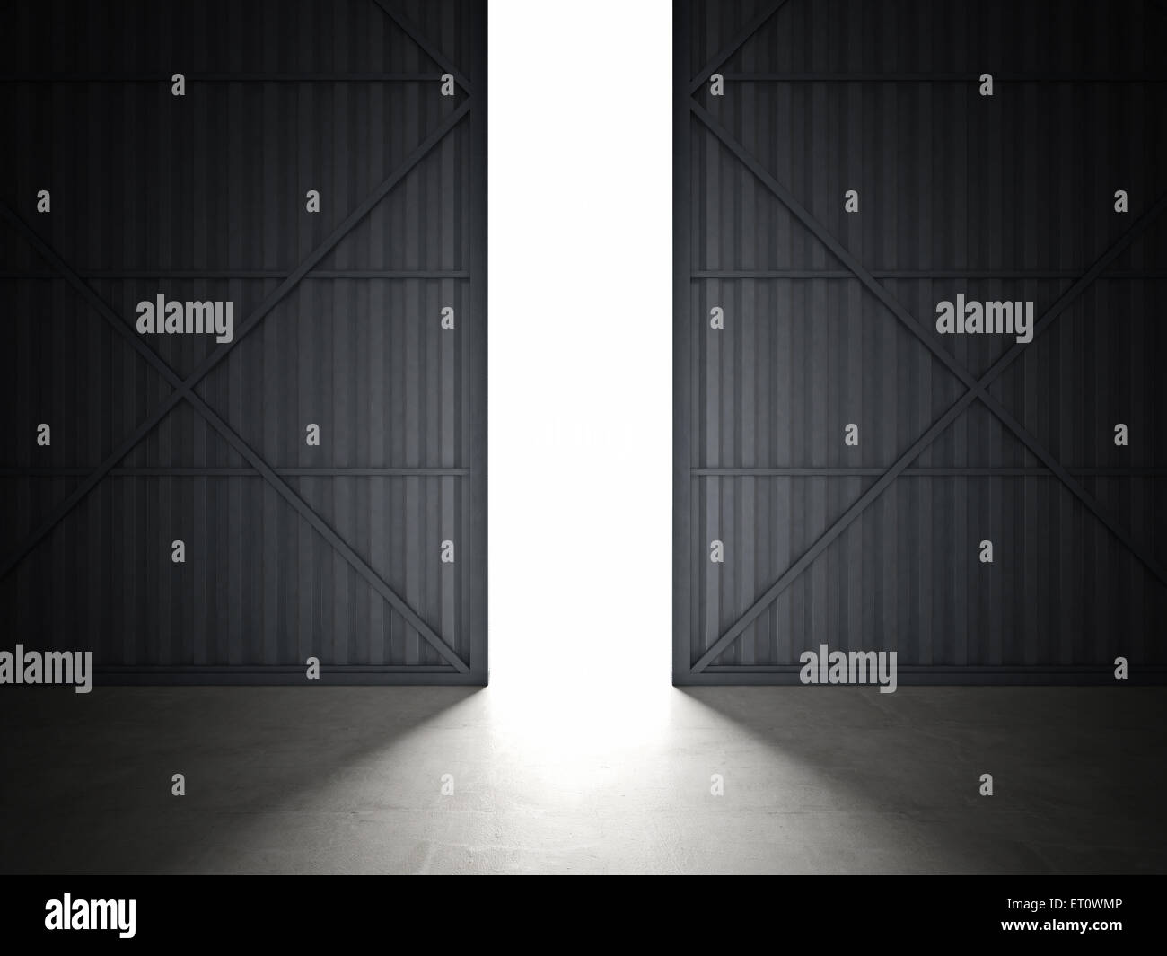 Immagine 3d di enorme hangar porte Foto Stock