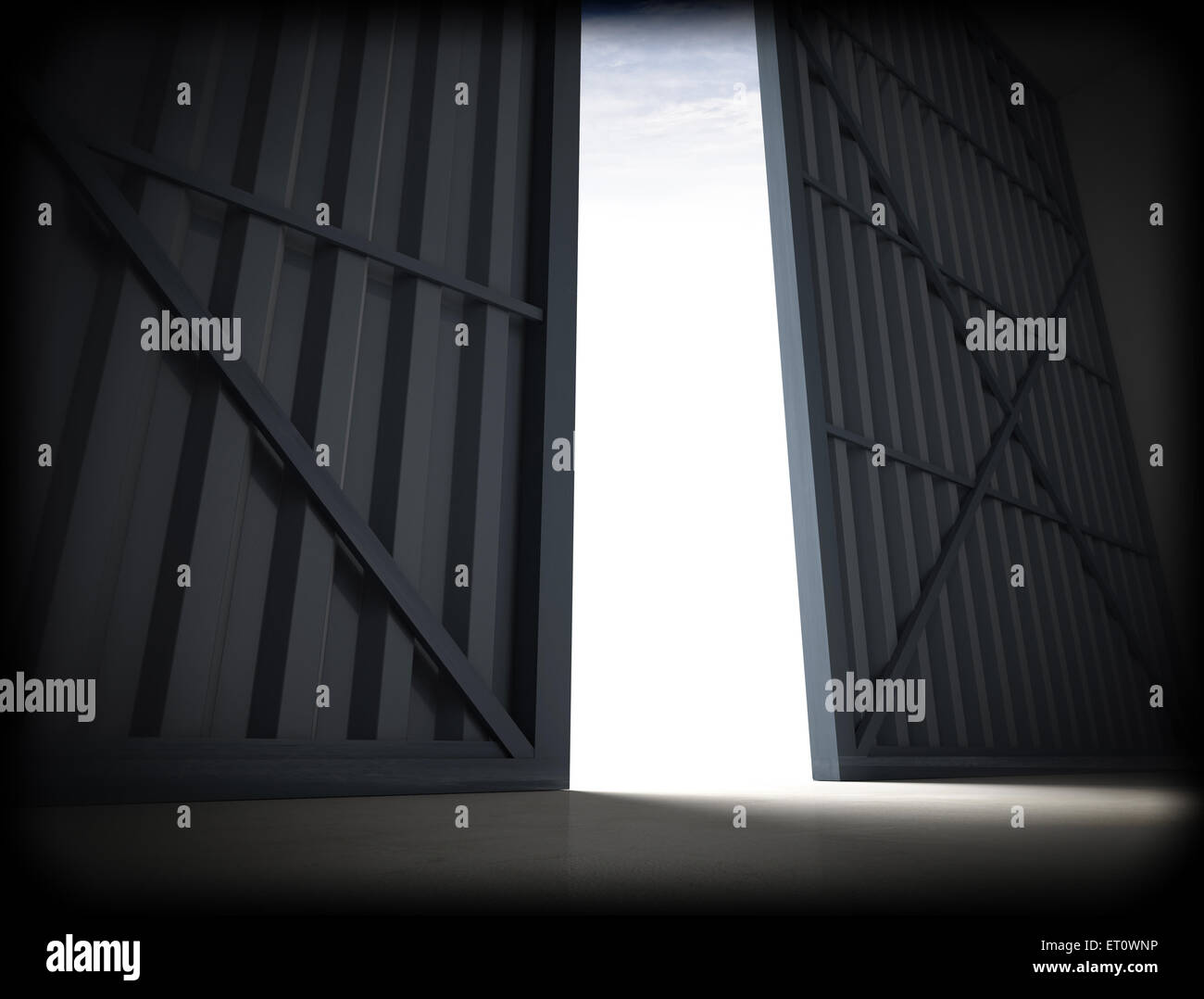 Immagine 3d di enorme hangar porte Foto Stock