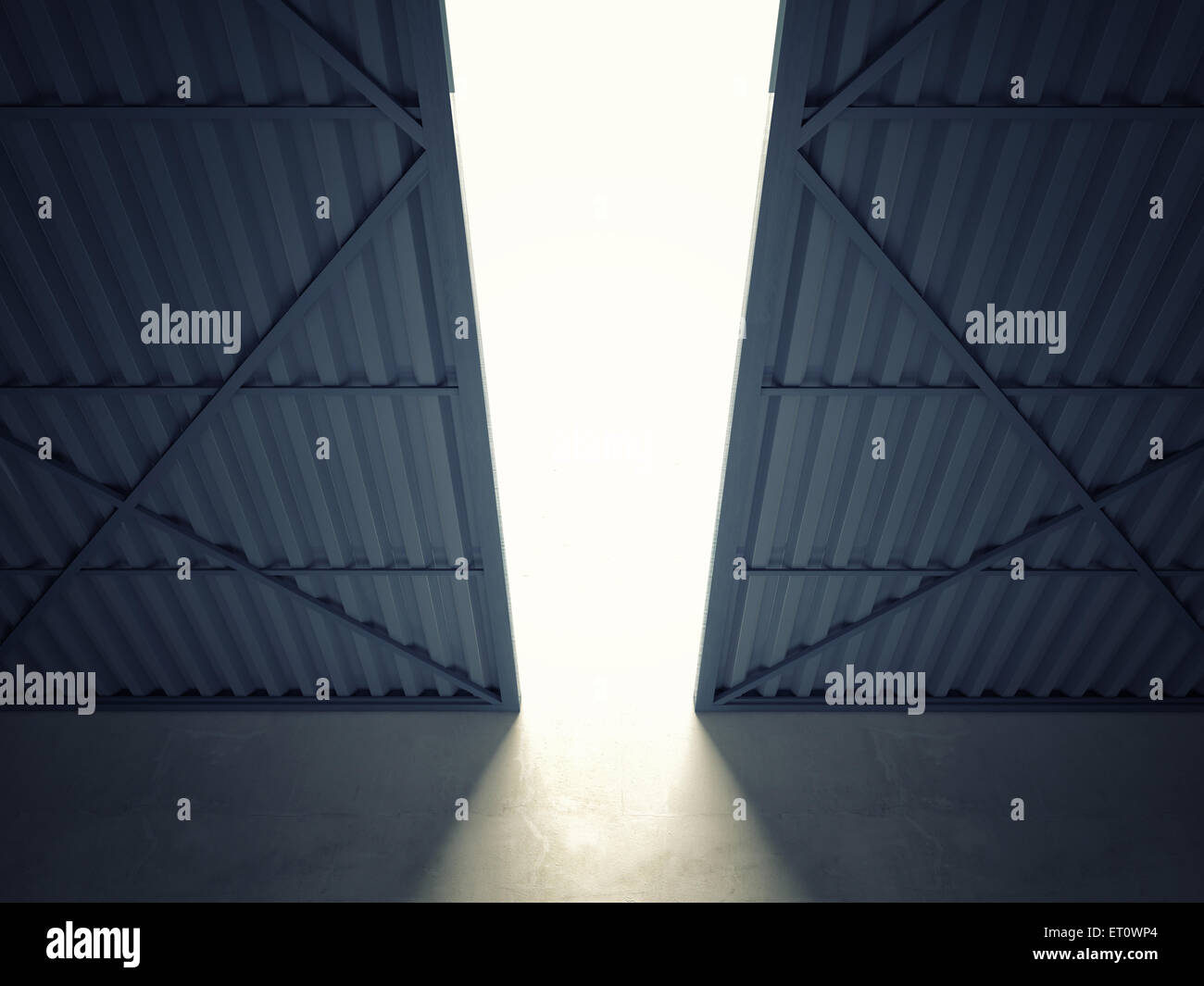 Immagine 3d di enorme hangar porte Foto Stock