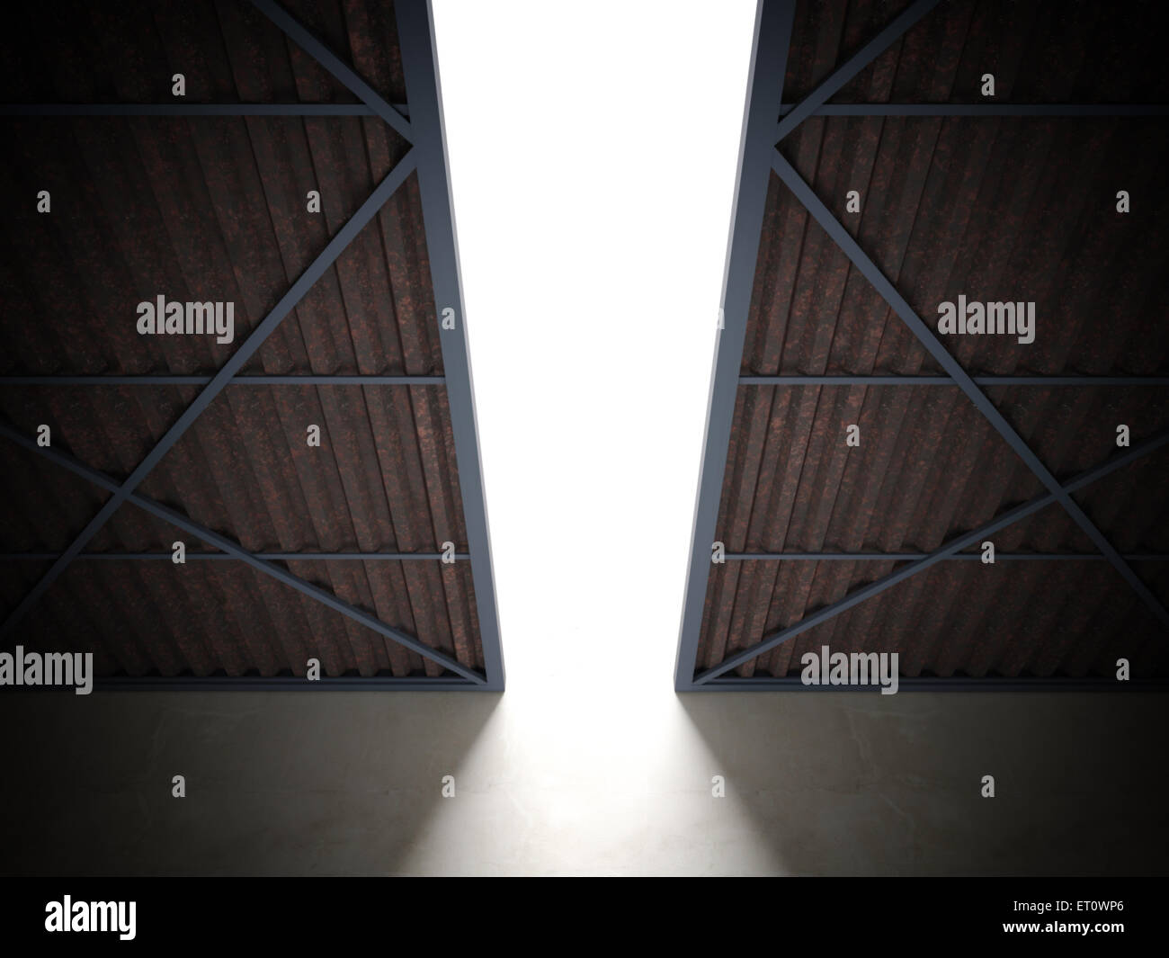 Immagine 3d di enorme hangar porte Foto Stock