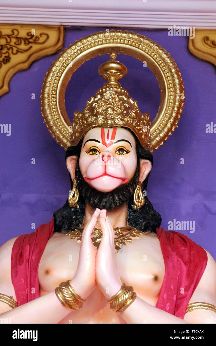 Signore Hanuman ; dio scimmia in Namaskara pongono in pandal ; Ganesh Ganapati festival ; Guruji Talim Mandal ; Ganapati Chowk ; Pune Foto Stock