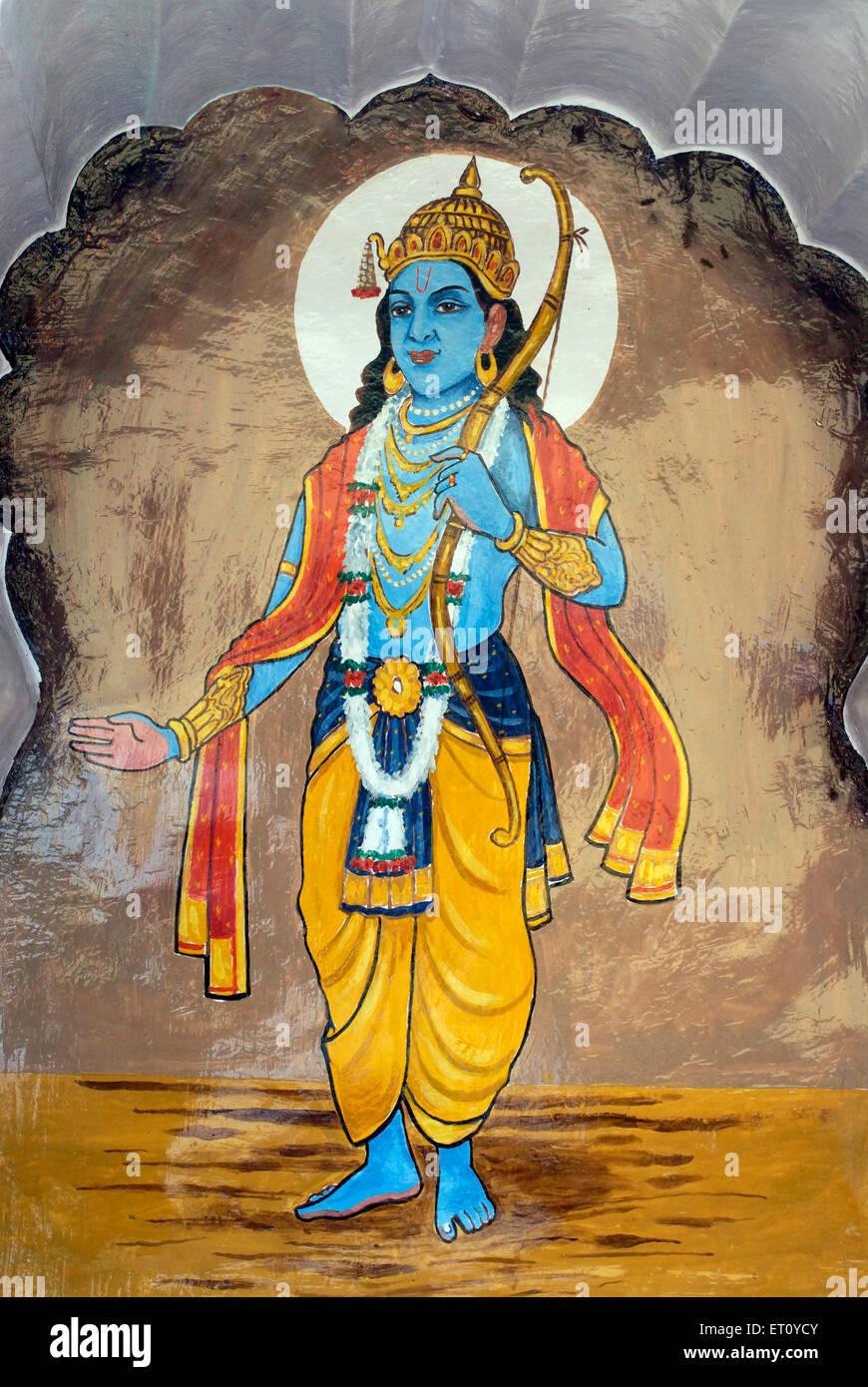Ramavtar o umana perfetta ; settima incarnazione del signore Vishnu colorfully dipinta sulla parete di Vishnu Narayan temple Pune Foto Stock