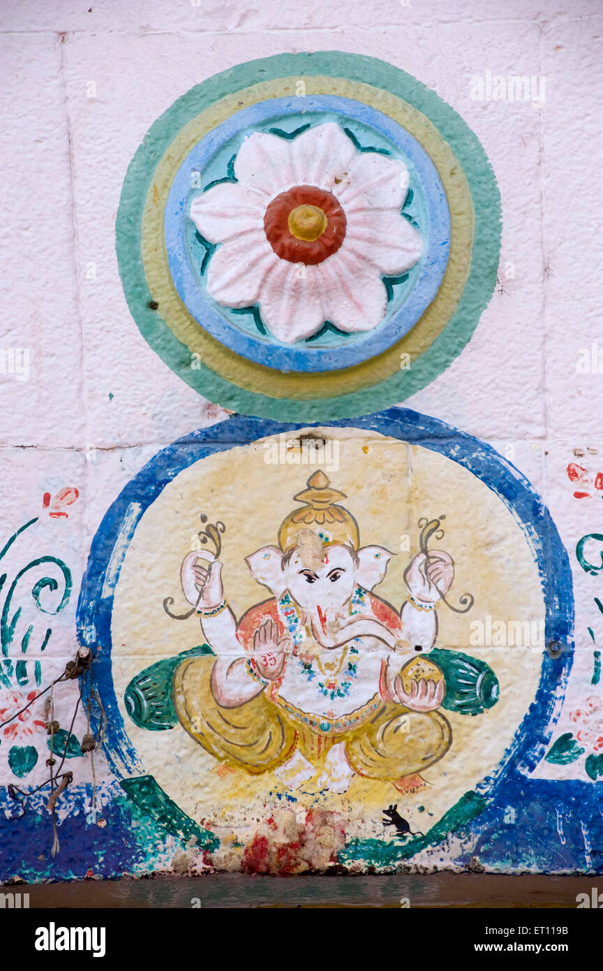 La pittura di Signore Ganesh parli del tempio Vaijnath Beed Maharashtra India Asia Foto Stock