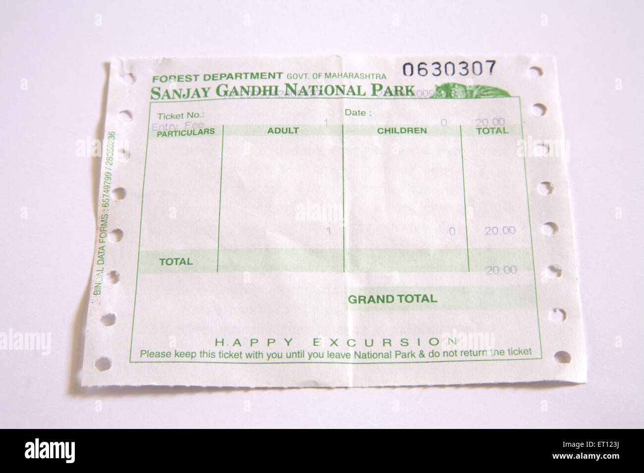 Biglietto d'ingresso al Parco Nazionale Sanjay Gandhi; Borivali ; Bombay ; Mumbai ; Maharashtra ; India Foto Stock