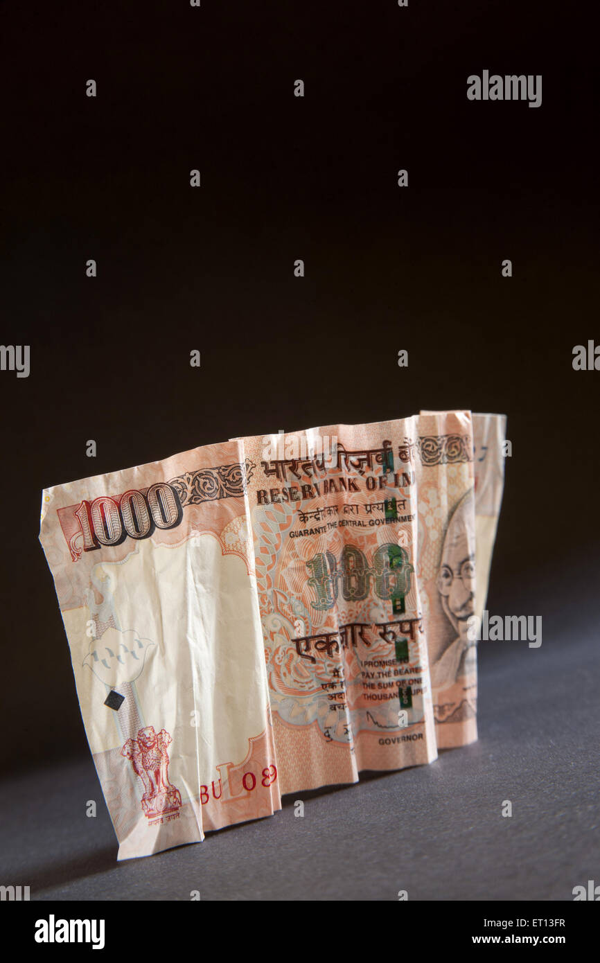 Carta moneta indiana mille rupie nota 1000 crollato Foto Stock