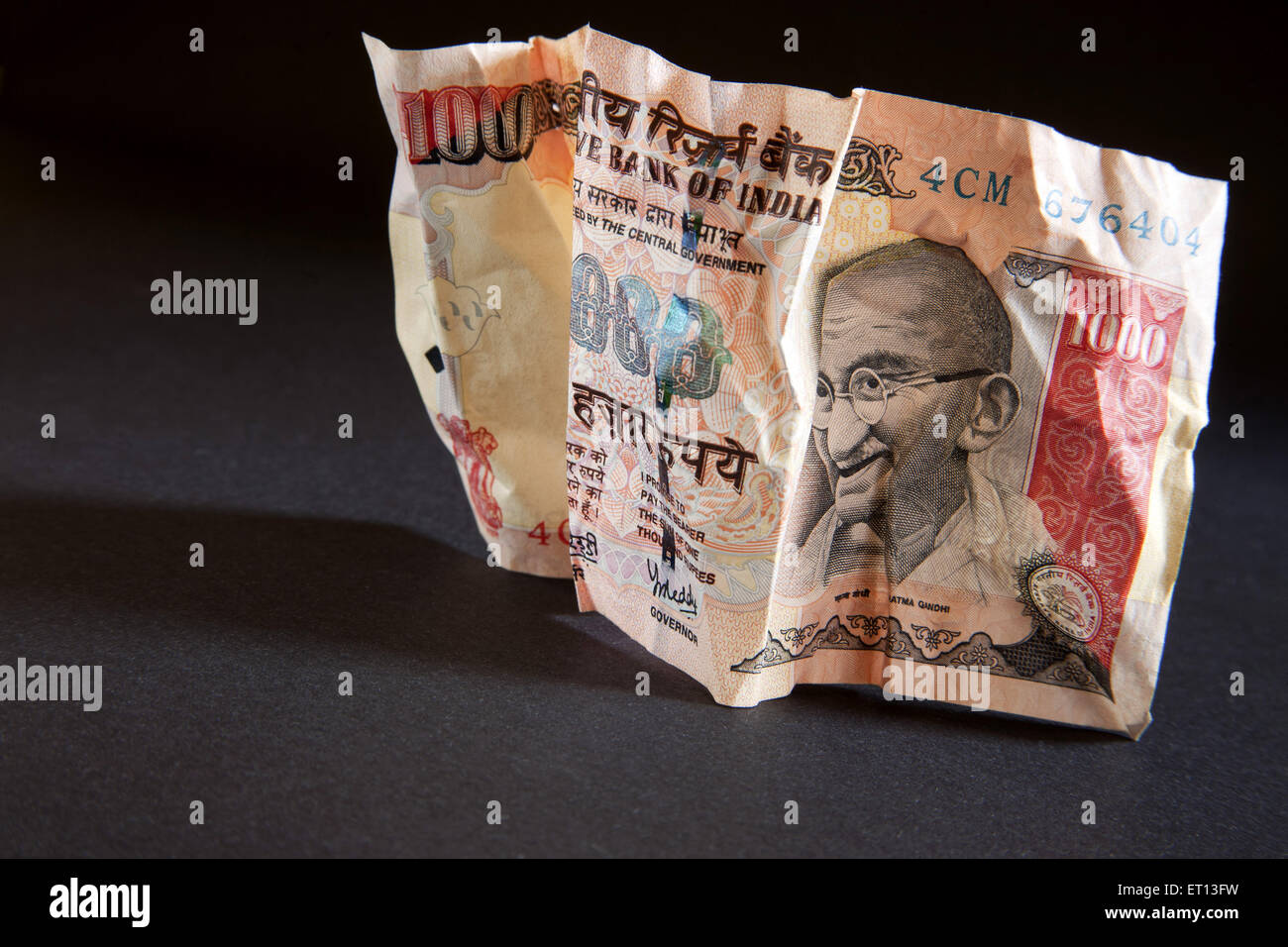 Carta moneta indiana mille rupie nota 1000 crollato Foto Stock