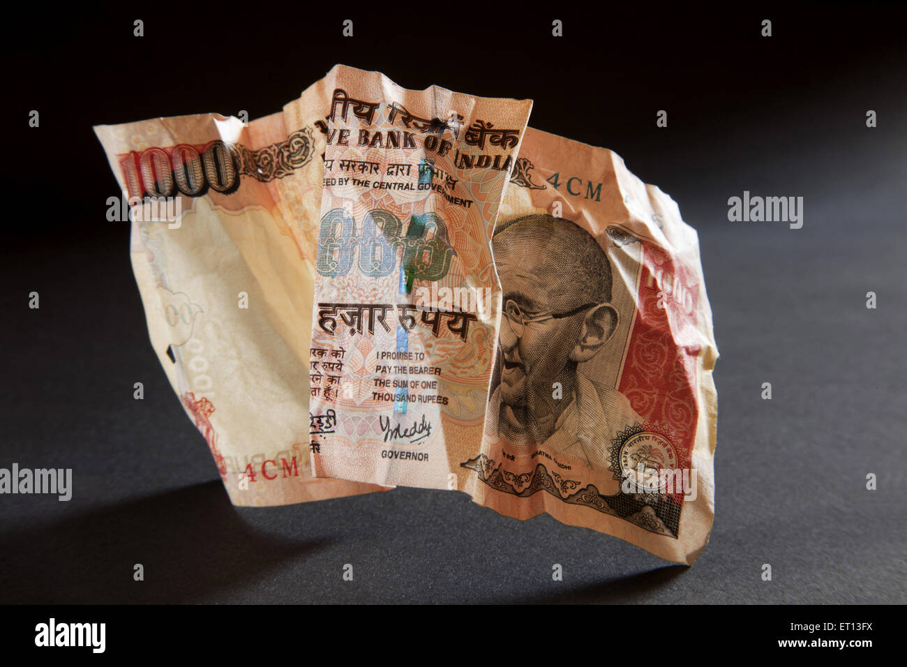 Carta moneta indiana mille rupie nota 1000 crollato Foto Stock