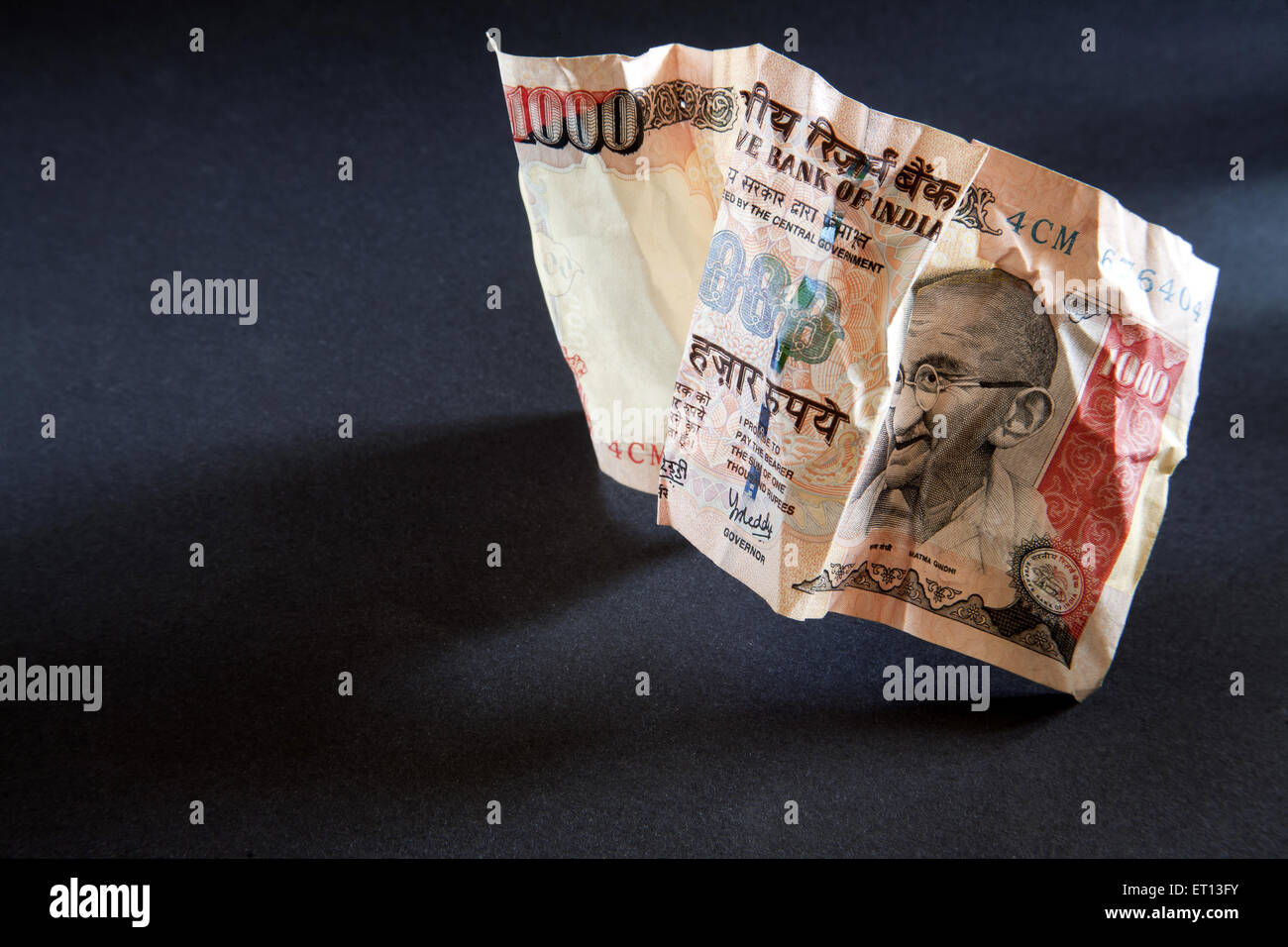 Carta moneta indiana mille rupie nota 1000 crollato Foto Stock