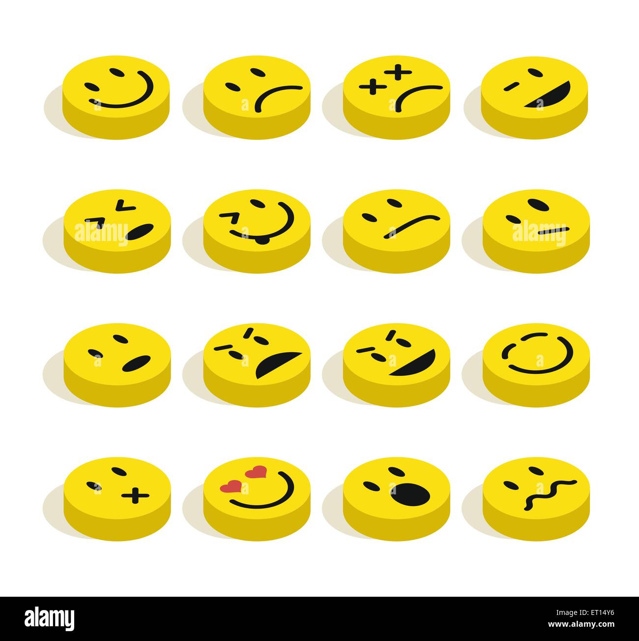 Set di emoticon isometrica illustrazione piatta con sfondo isolato. Ideale per il web, chat e app design. EPS10 file vettoriale. Illustrazione Vettoriale