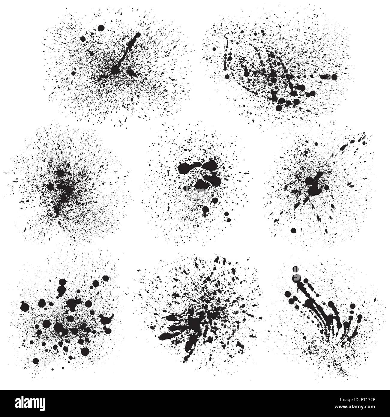 Set di 8 isolato grunge spruzzi di vernice. EPS RGB 10 illustrazione vettoriale Illustrazione Vettoriale