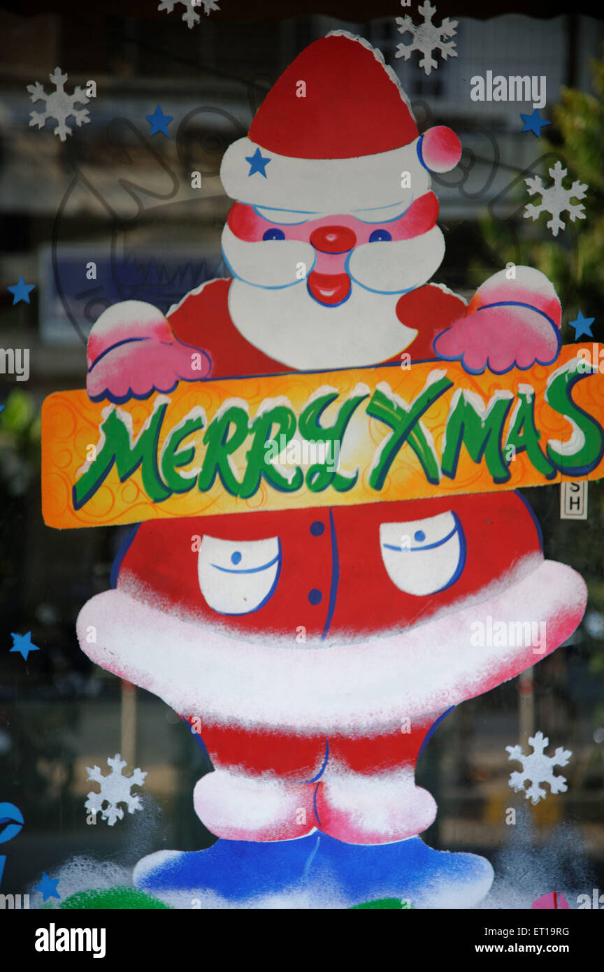 Santa Claus dipinti su vetro mumbai Maharashtra india asia Foto Stock