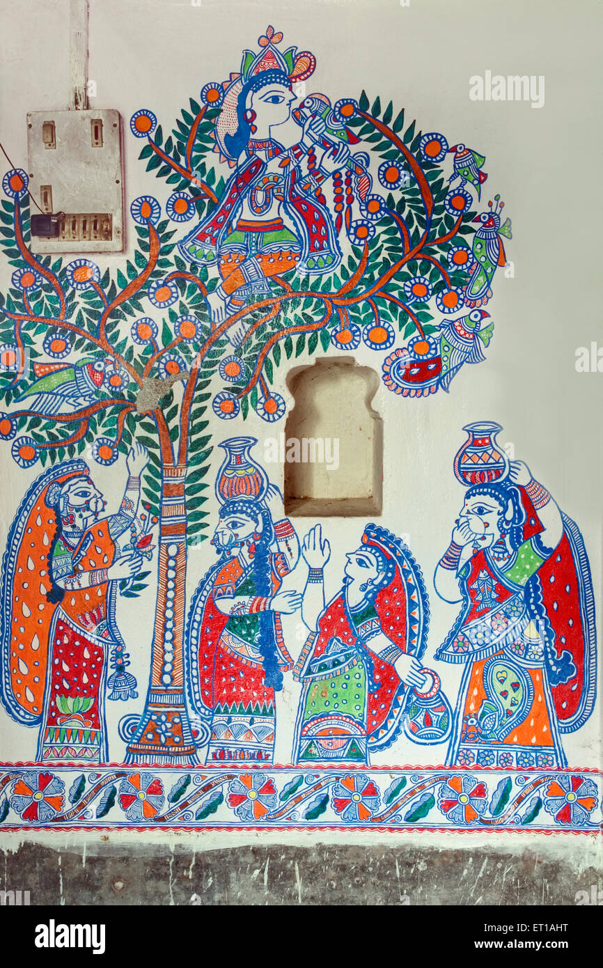 Dipinto sul muro Madhubani Bihar India Asia Foto Stock