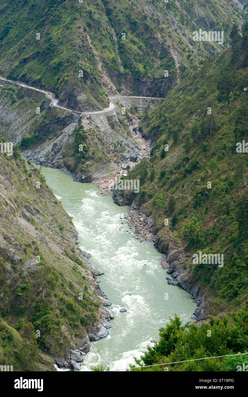 Fiume Chenab, Jammu Srinagar Road, Jammu & Kashmir, Union Territory, UT, India, Asia Foto Stock