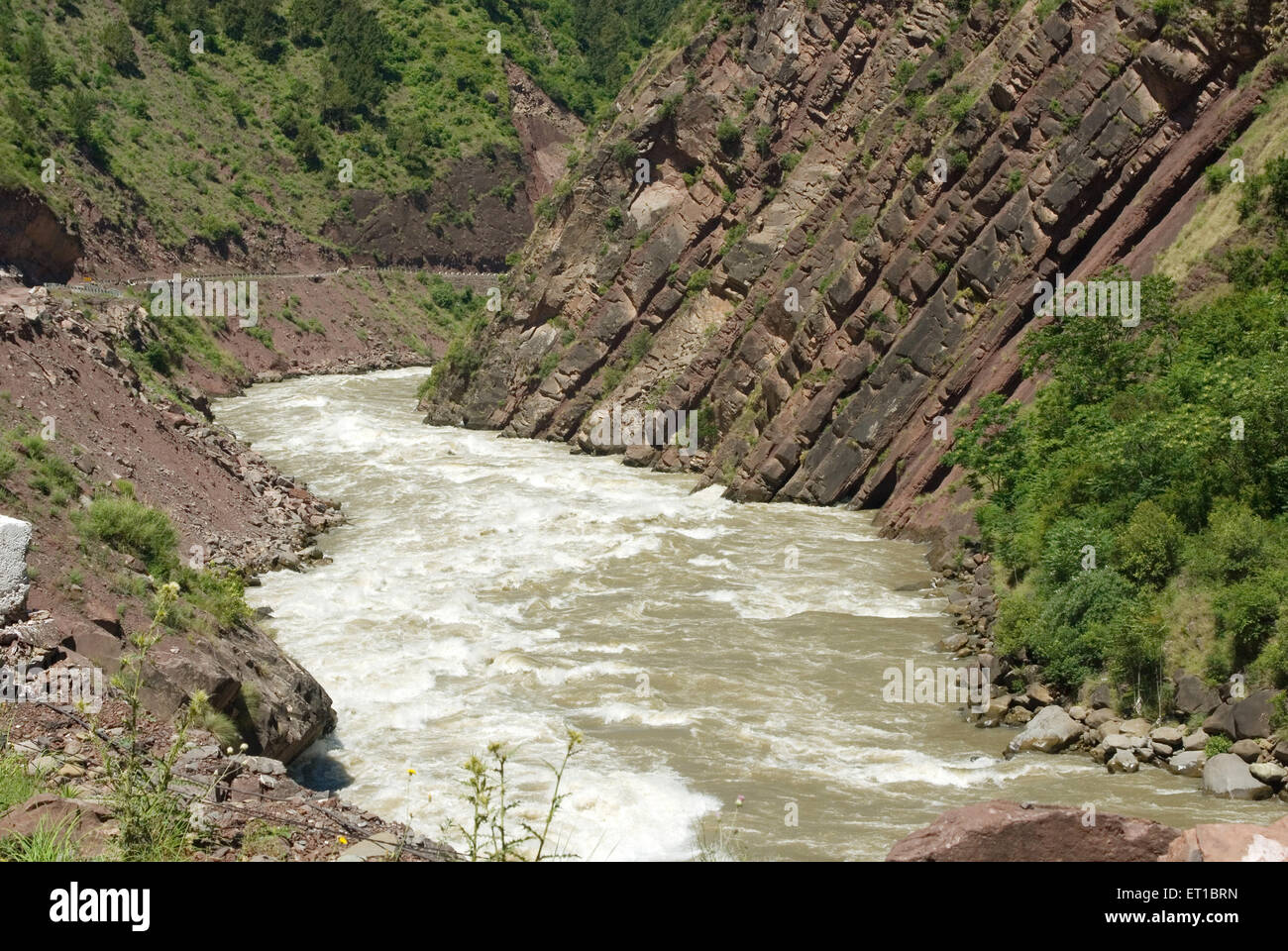 River Jhelum, Uri Sector, Jammu e Kashmir, Union Territory, UT, India, Asia Foto Stock