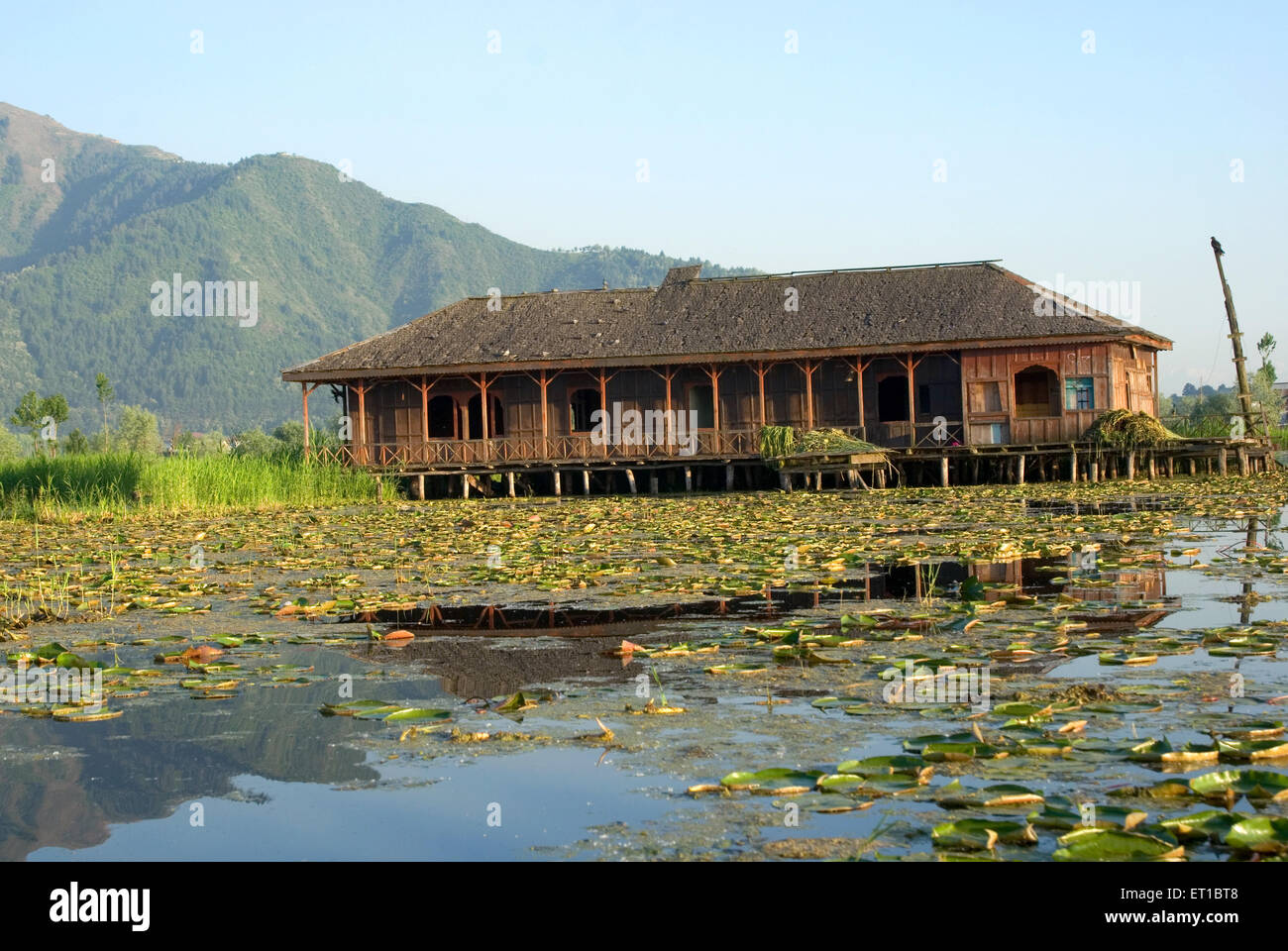 Casa abbandonata in barca dal lago Srinagar Jammu e Kashmir India Asia Foto Stock