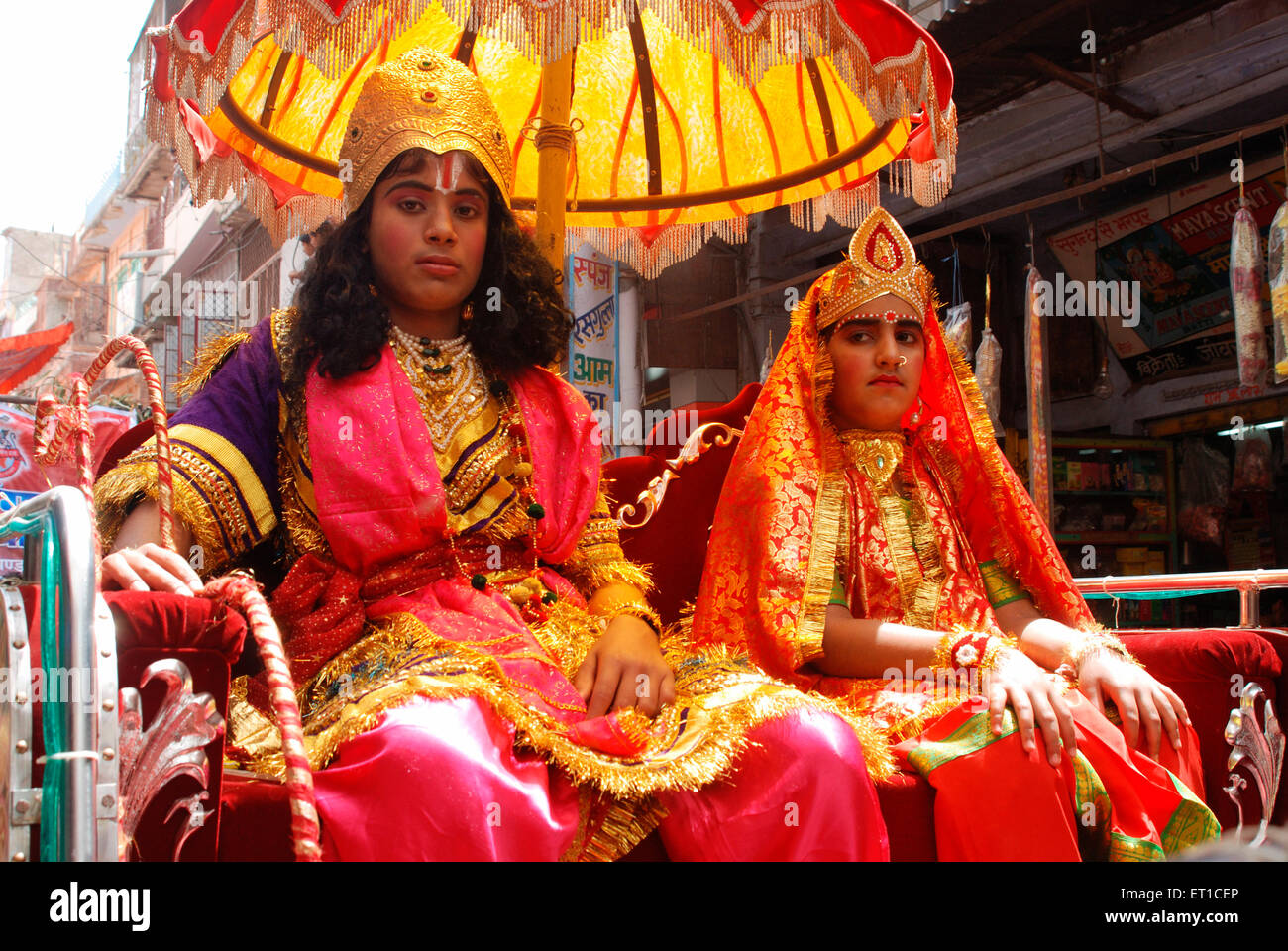 RAM e Sita in processione di Ramnavmi ; Rama Navami ; Jodhpur ; Rajasthan ; India ; Asia, NOMR Foto Stock