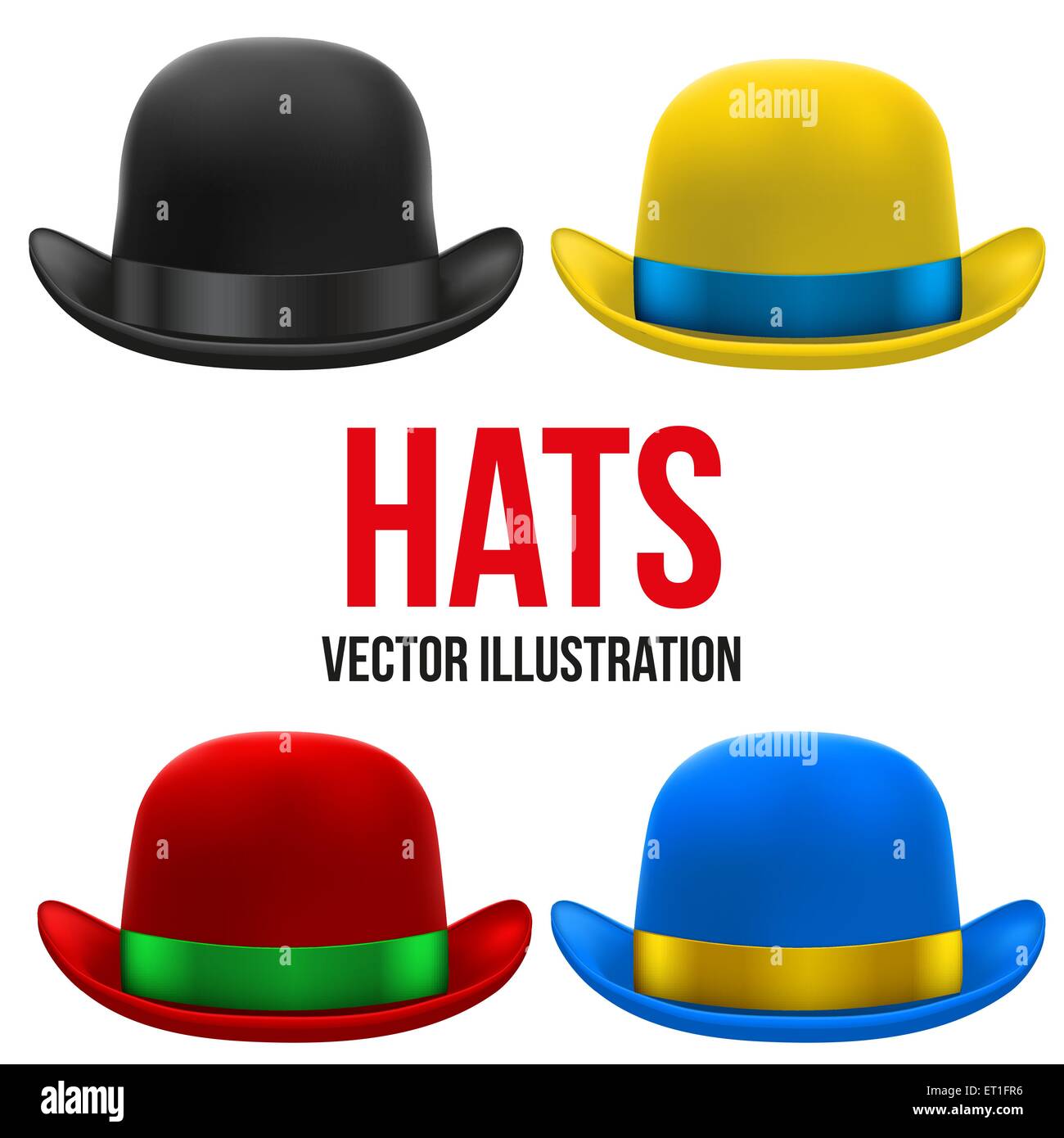 Set di colorati Bowler Hats. Illustrazione Vettoriale. Illustrazione Vettoriale