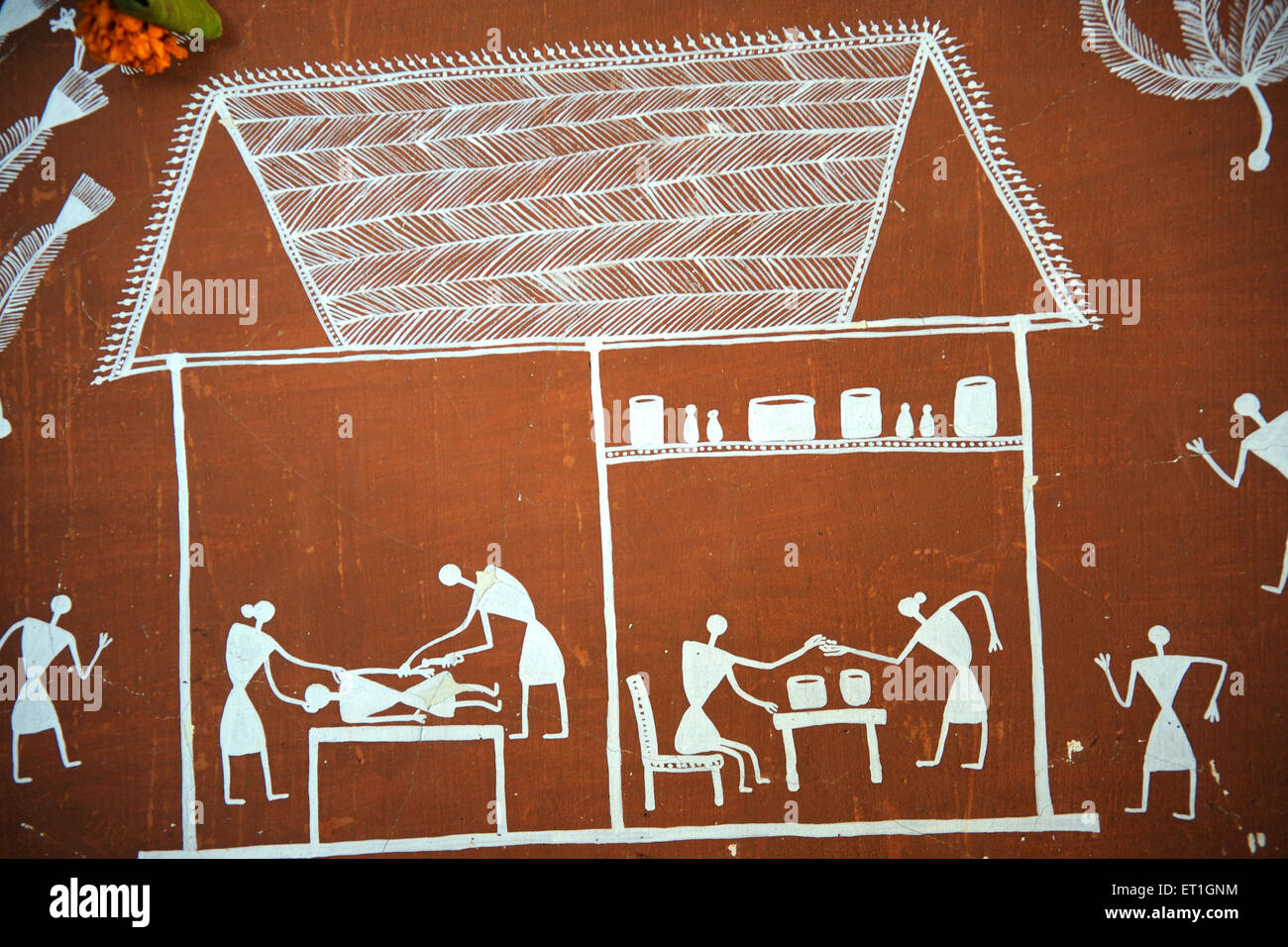 Warli Painting, Warli art, arte tribale, Maharashtra, India, Asia Foto Stock