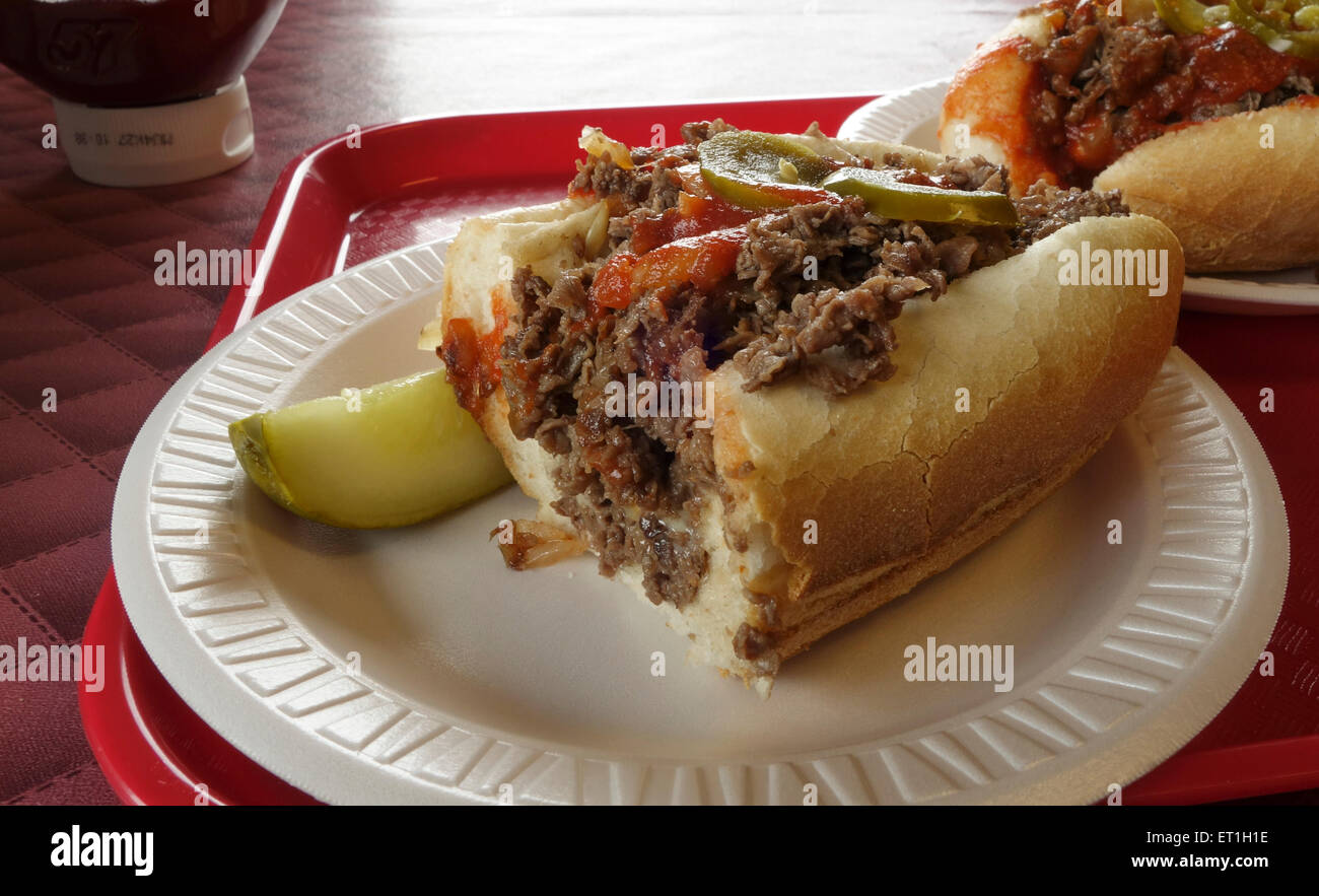 Formaggio Filadelfia bistecca su piastra in plastica. Stati Uniti d'America Foto Stock