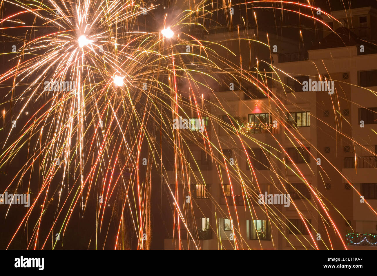 Fuochi d'artificio, festival di Diwali, Pune, Maharashtra, India, Asia Foto Stock
