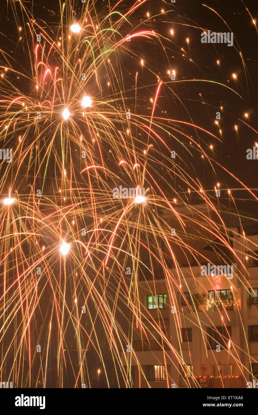 Fuochi d'artificio, festival di Diwali, Pune, Maharashtra, India, Asia Foto Stock