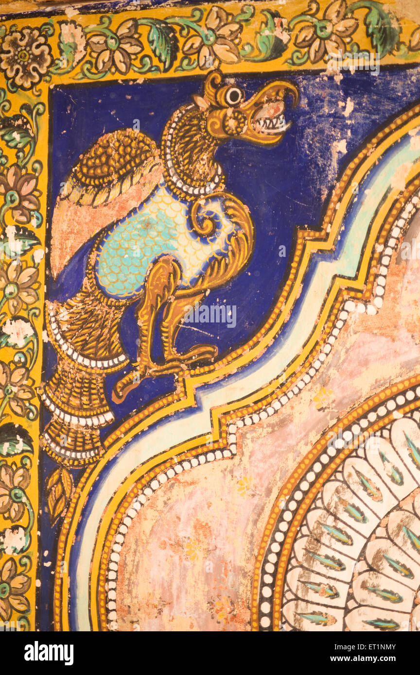 Vulture Bird Wall painting ; Nandi Mandapam ; Tanjore ; Thanjavur ; Tamil Nadu ; India Foto Stock