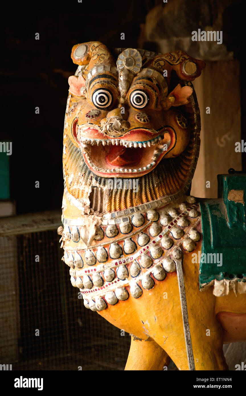 Scultura del Leone, Tempio di Brihadeeswara, Tempio di Brihadishvara, Thanjai Periya Kovil, Rajarajeswaram, Tanjore, Thanjavur, Tamil Nadu, India Foto Stock