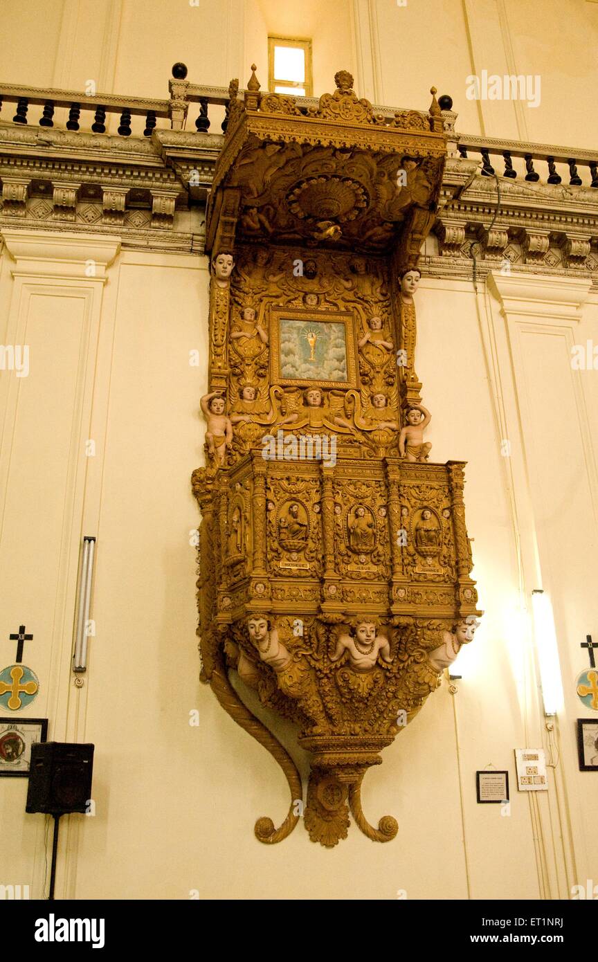 Il lavoro di legno nella basilica de bom Jesus ; vecchi Goa ; India Foto Stock