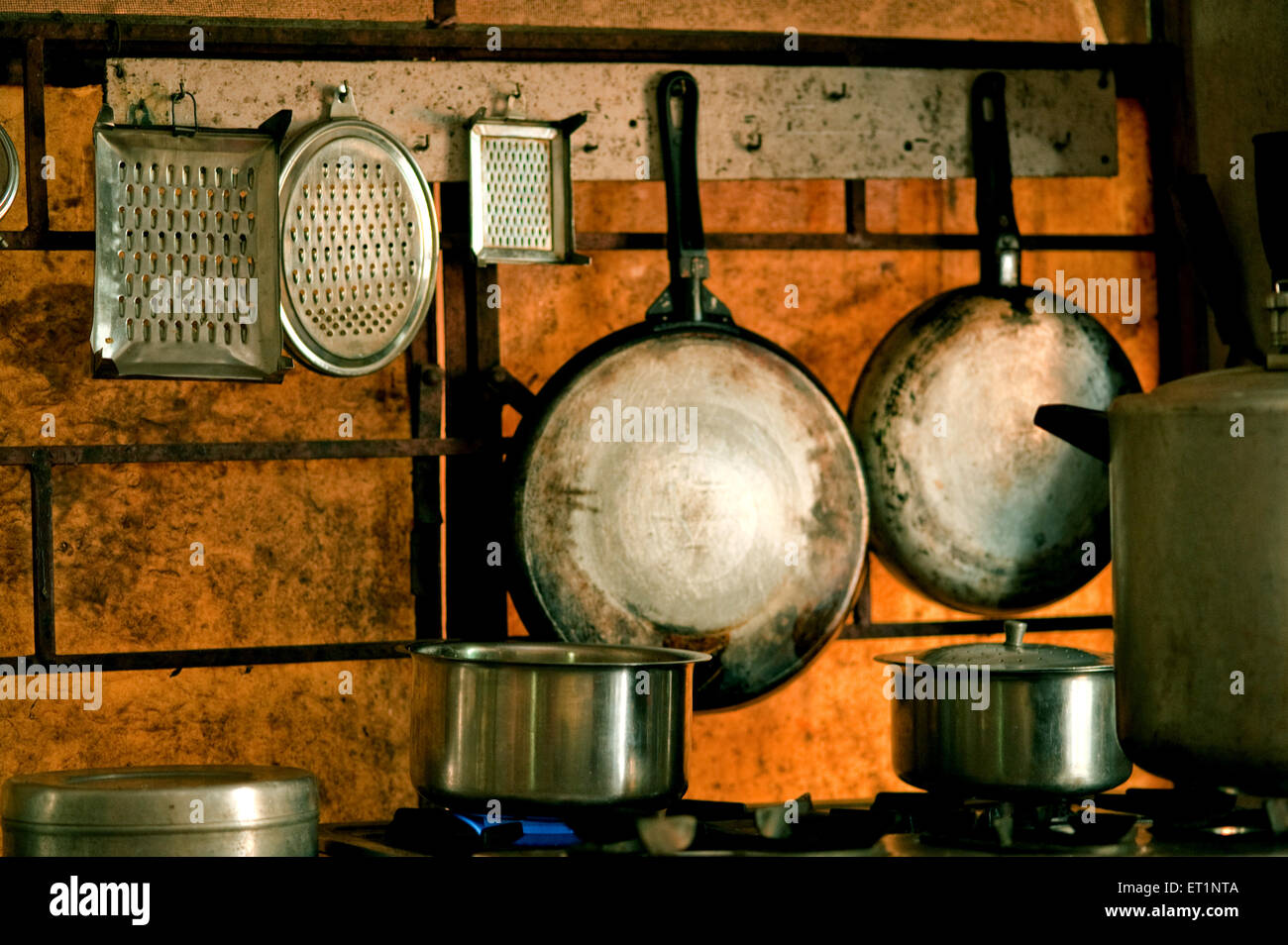 Pentole indiane della cucina padelle India Foto Stock