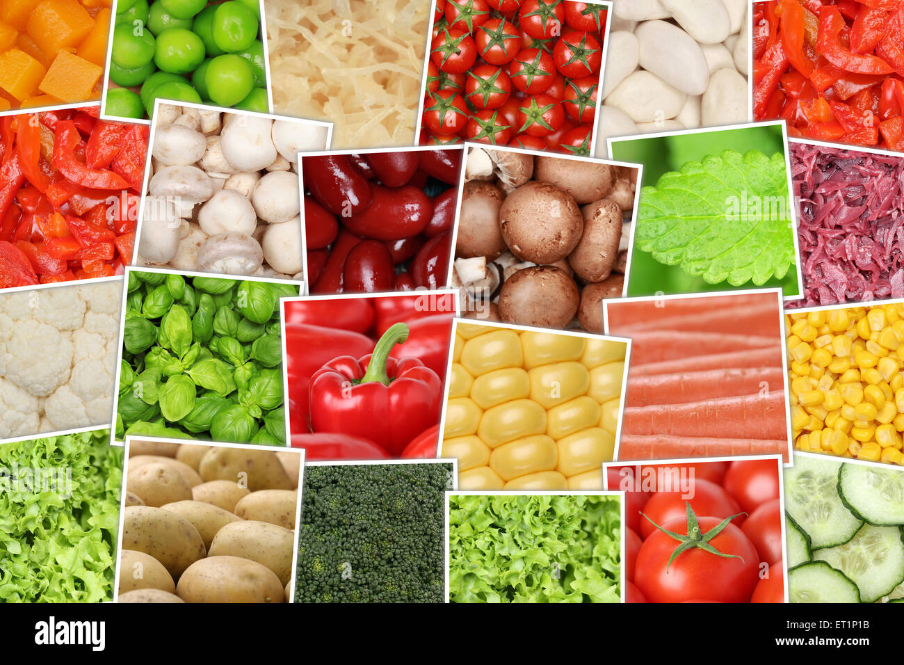 Vegan e vegetariana verdure sfondo con pomodori, paprica, lattuga, erbe, i fagioli e il cetriolo Foto Stock