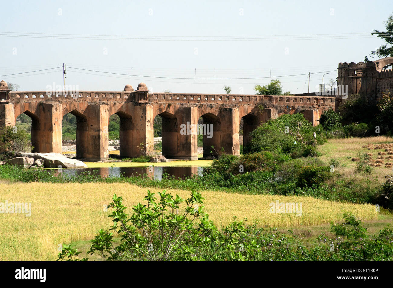 Il vecchio ponte sul fiume betwa a Orchha ; Tikamgarh ; Madhya Pradesh ; India Foto Stock