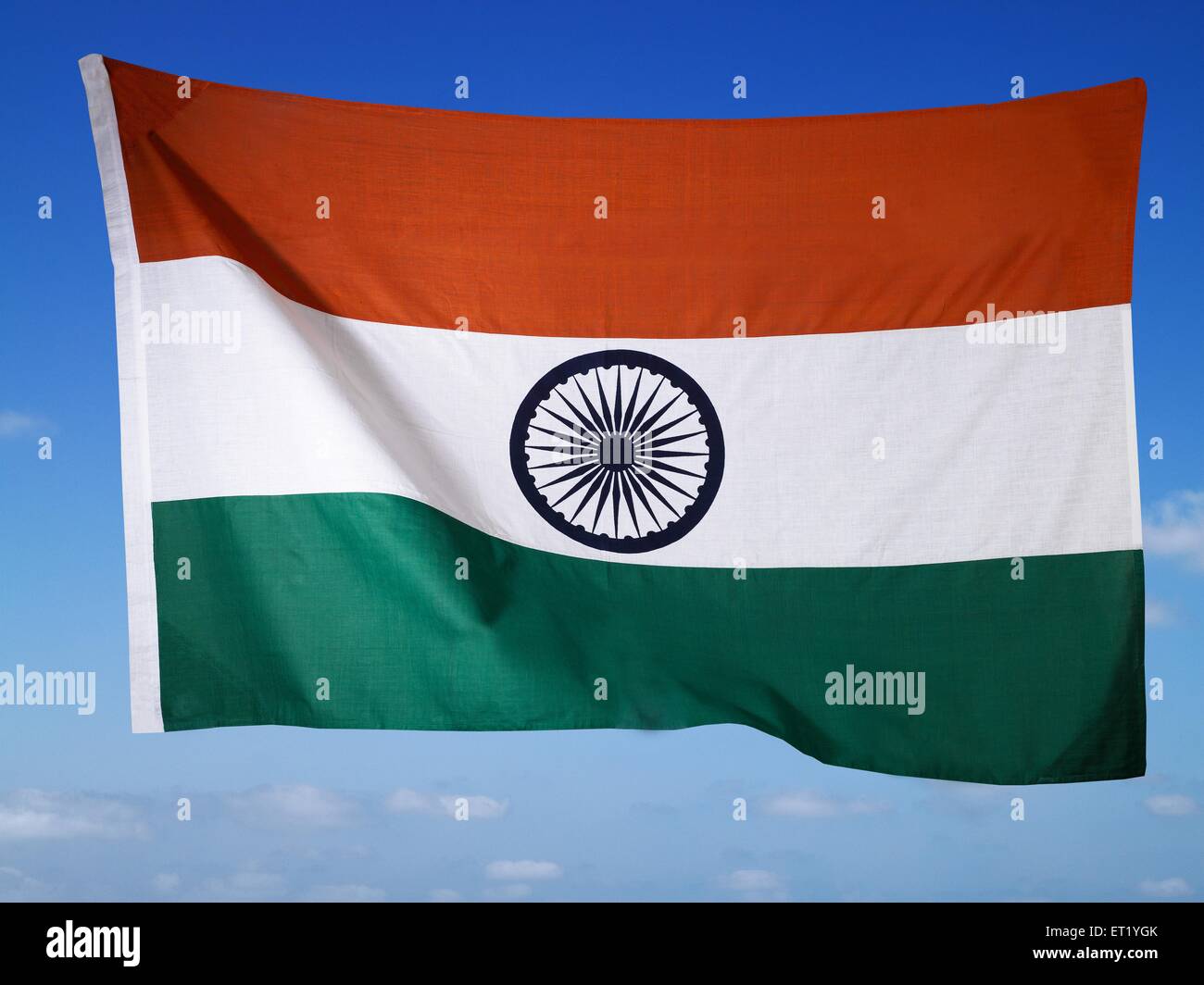 Bandiera indiana, bandiera dell'India, tricolore, striscia di zafferano, striscia bianca, Striscia verde, Ashok Chakra, Ashoka Chakra, ruota di diritto, ruota di Dharma, India Foto Stock