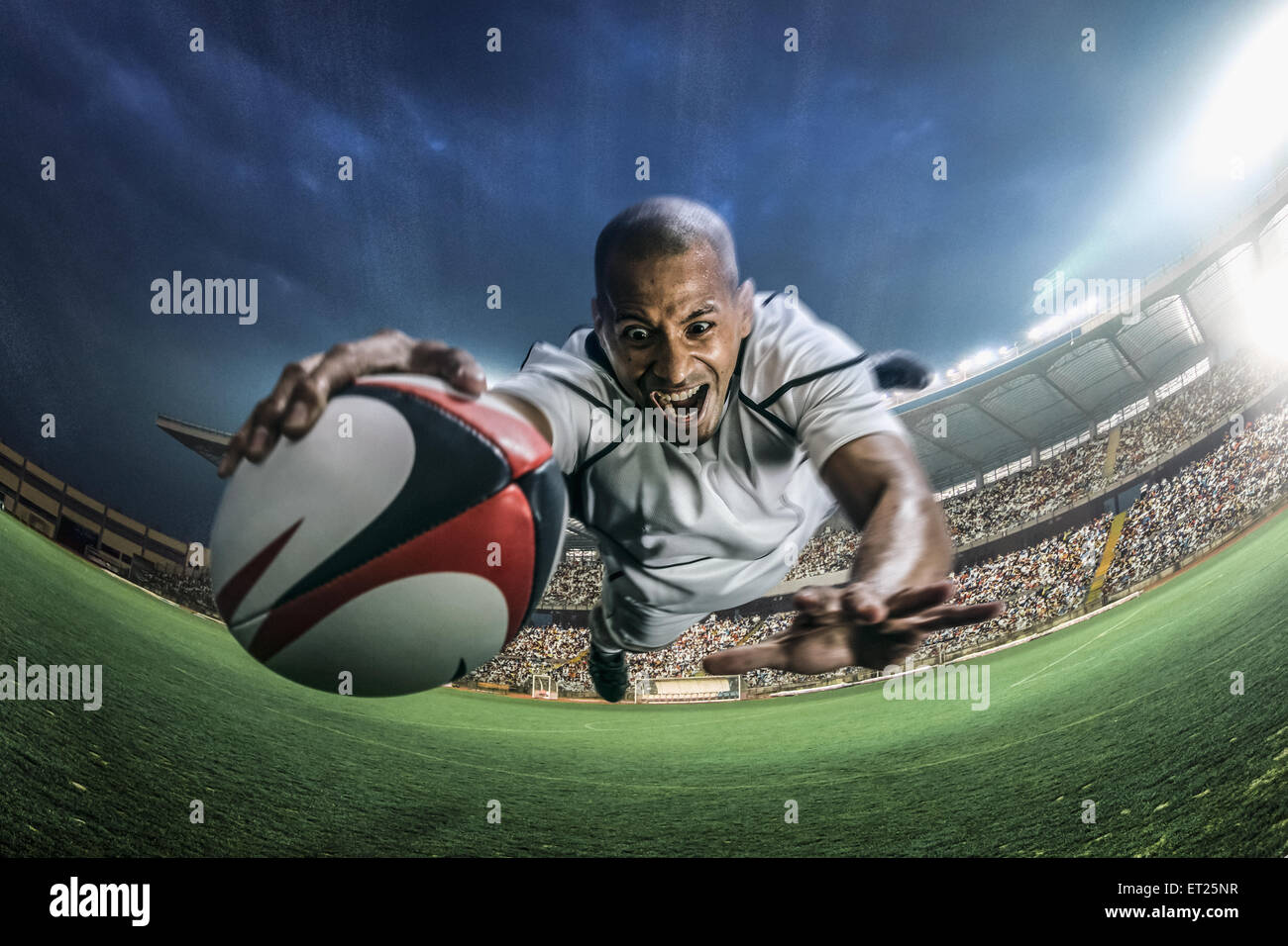 Bald maschio giocatore di rugby Foto Stock