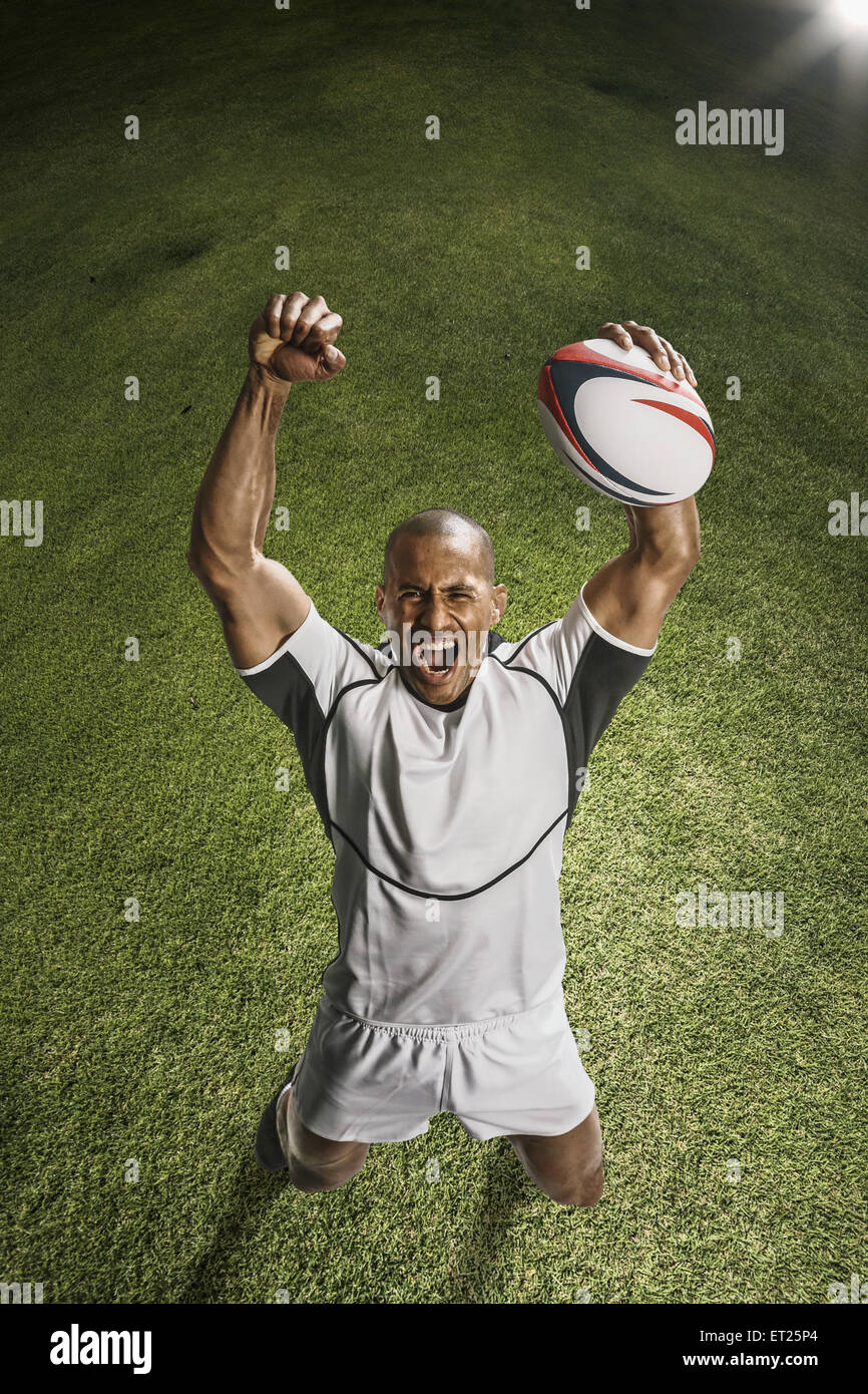Bald maschio giocatore di rugby Foto Stock