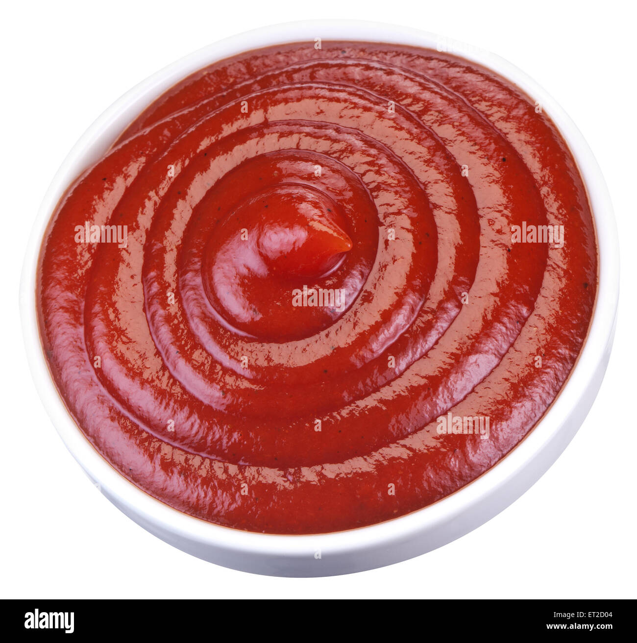 Ketchup di pomodoro nel recipiente piccolo. Il file contiene i tracciati di ritaglio. Foto Stock