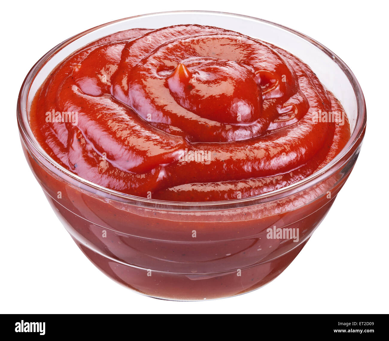 Ketchup di pomodoro nel recipiente piccolo. Il file contiene i tracciati di ritaglio. Foto Stock