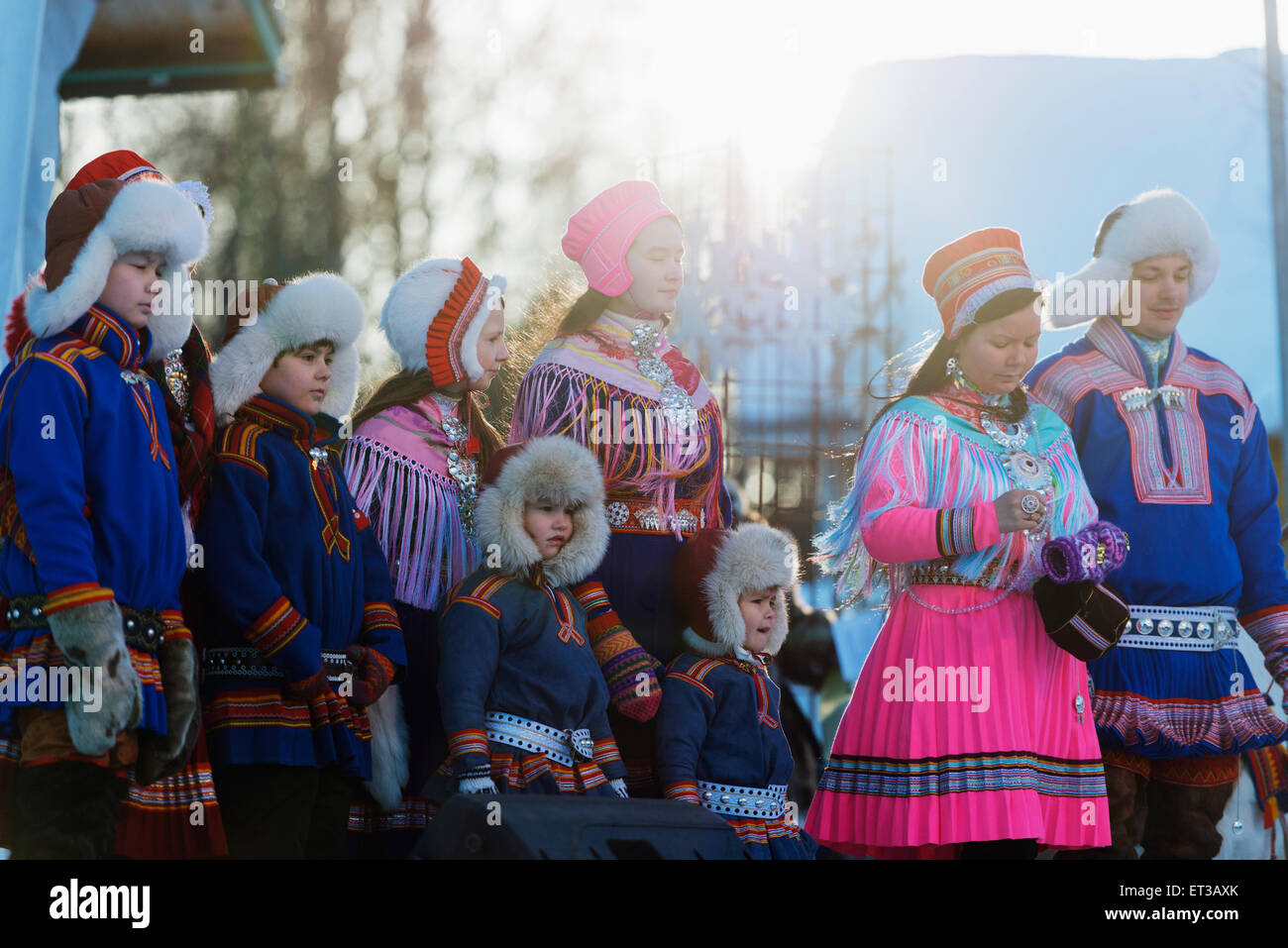 Circolo Polare Artico, Lapponia, Scandinavia, Svezia, Jokkmokk, popolazione Sami al festival invernale Foto Stock