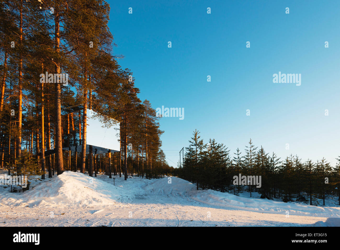 Circolo Polare Artico, Lapponia, in Scandinavia, in Svezia, il Tree Hotel,  lo specchio sala cubo Foto stock - Alamy