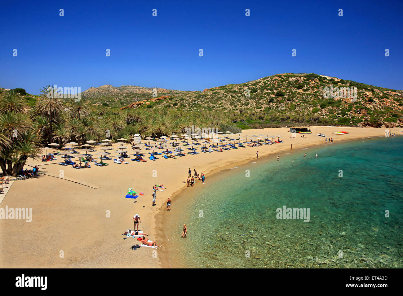 Vai spiaggia, famosa per le sue uniche Palm tree forest, vicino alla città di Sitia, prefettura di Lasithi, a est di Creta, Grecia Foto Stock