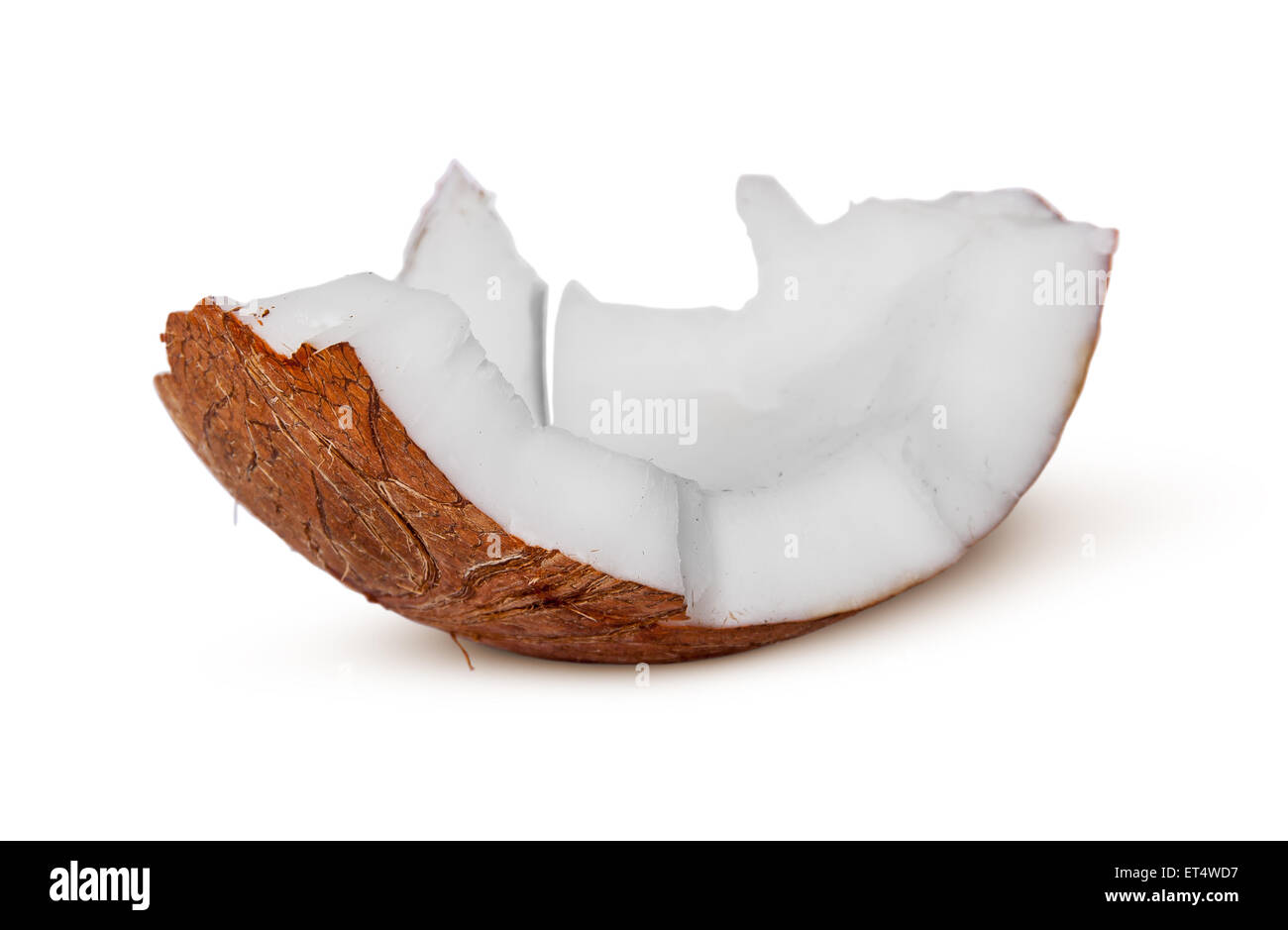 Unico pezzo di polpa di noce di cocco isolati su sfondo bianco Foto Stock