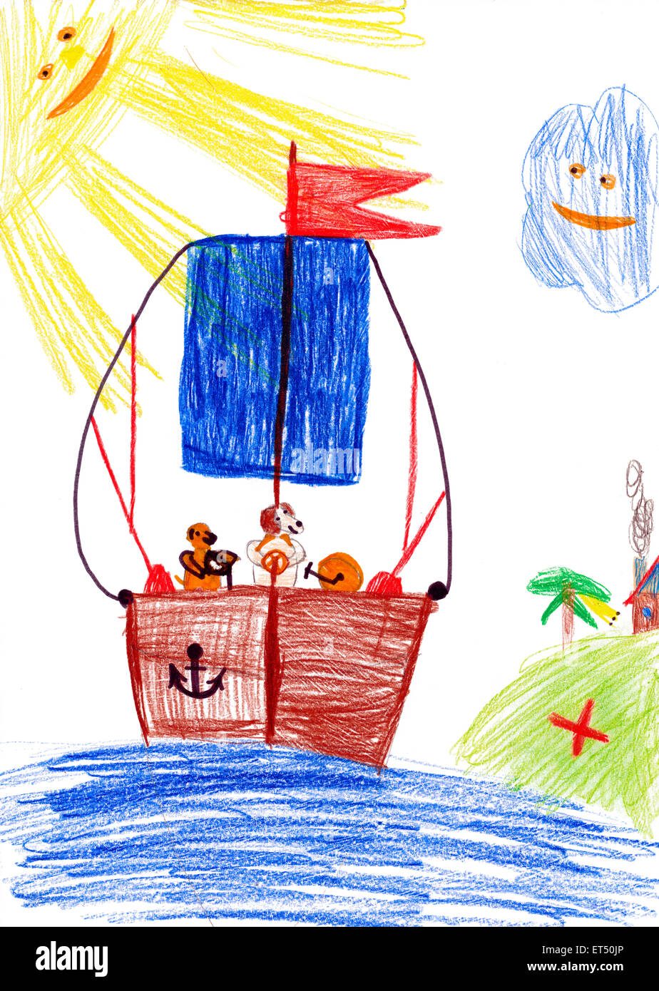 Cane In Barca A Vela Per Bambini Disegno Foto Immagine