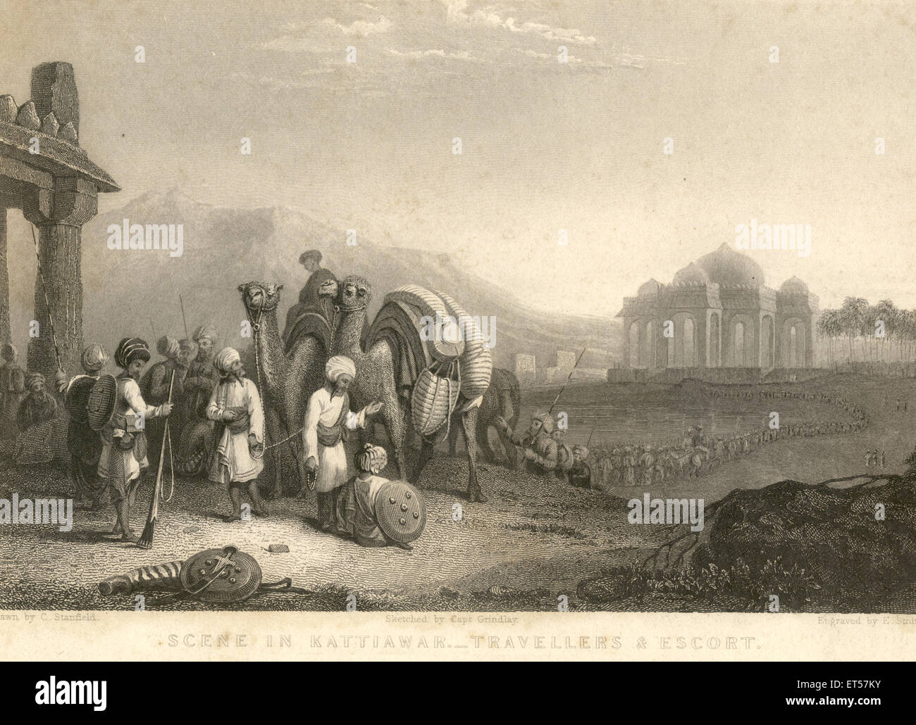 In scena a Kattiawar ; viaggiatori & Escort ; India Foto Stock