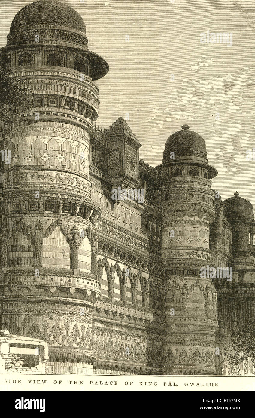 Vista laterale del palazzo del re Pal ; Gwalior ; Madhya Pradesh ; India Foto Stock