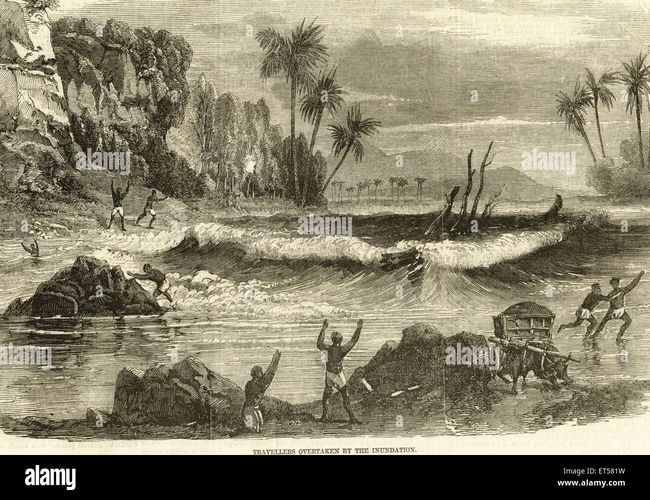 I viaggiatori sorpassato da allagamenti Foto Stock