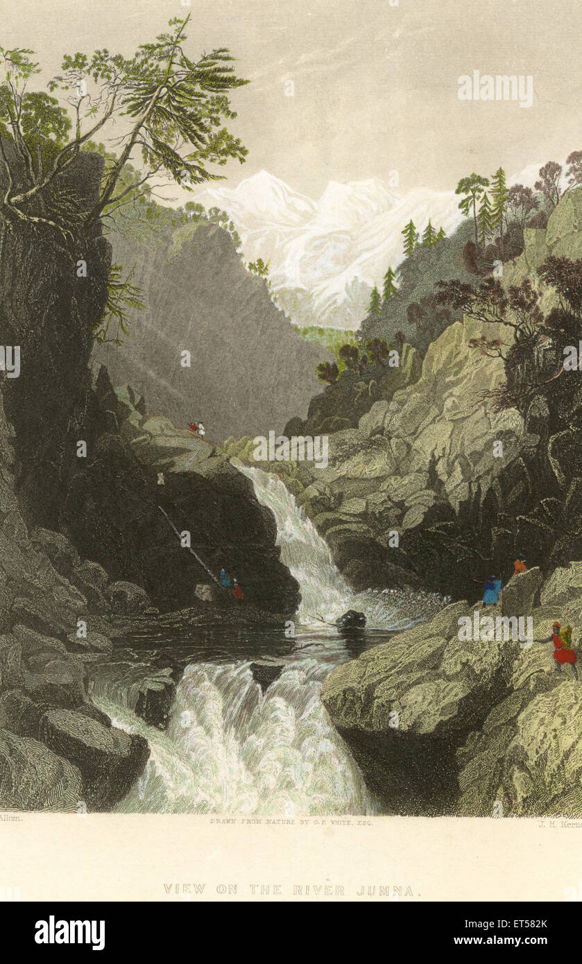 Fiume Jamuna ; Fiume Yamuna ; Fiume Jumna ; India ; incisione d'epoca del 1800 Foto Stock