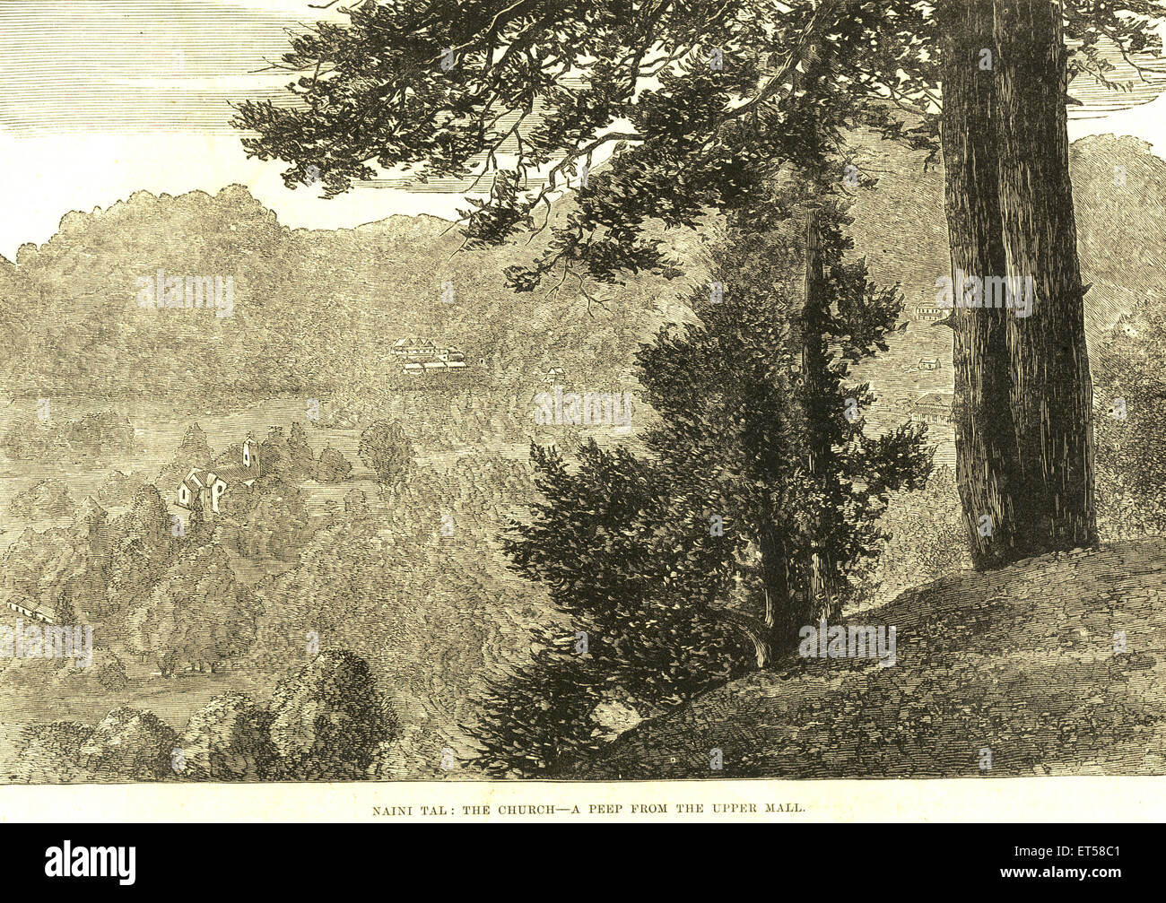 La chiesa ; un peep dal centro commerciale superiore ; Nainital ; Uttaranchal ; India Foto Stock