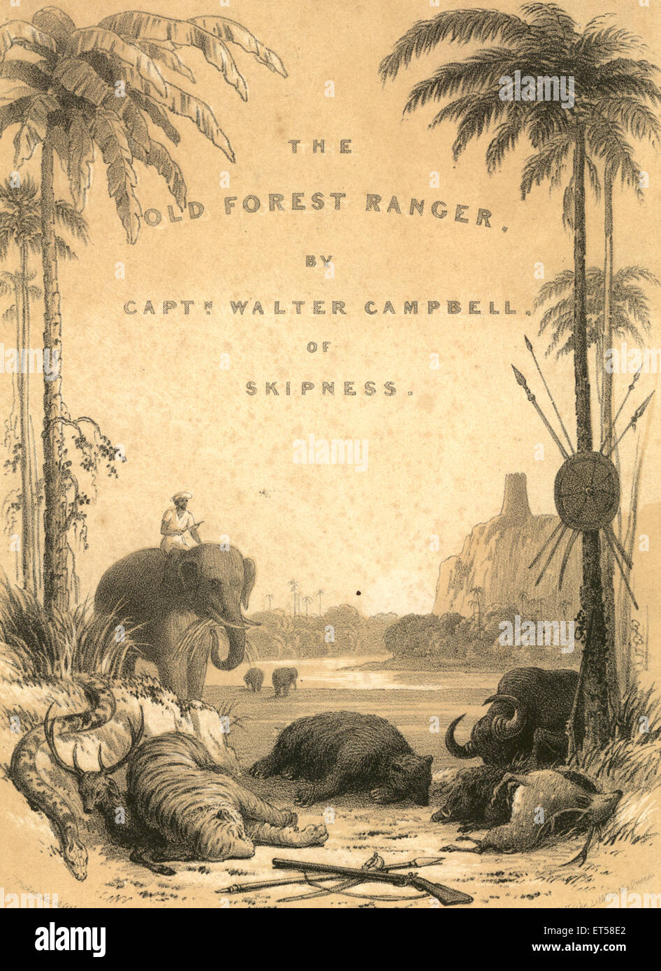 Il Ranger della Foresta Vecchia del Capitano Walter Campbell con la caccia e la vista degli animali , Foto Stock