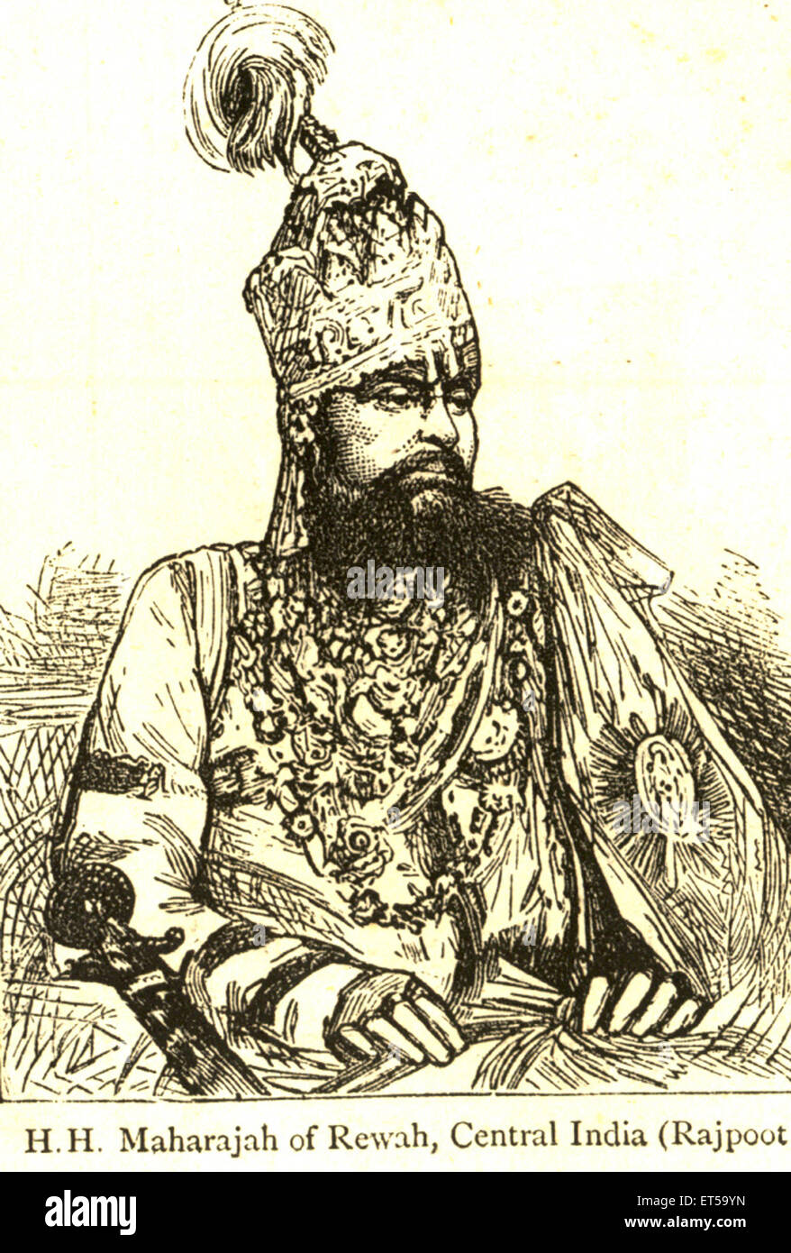 Ritratti litografici ; H. H. maharajah di Rewah ; India centrale ; rajpoot ; India n. MR Foto Stock