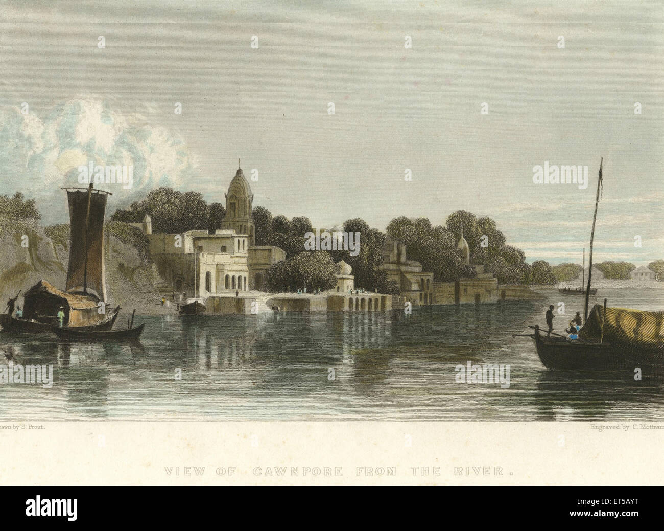 Cawnpore ; Gange River Gange ; Kanpur ; Utar Pradesh ; India ; incisione del 1800 Foto Stock