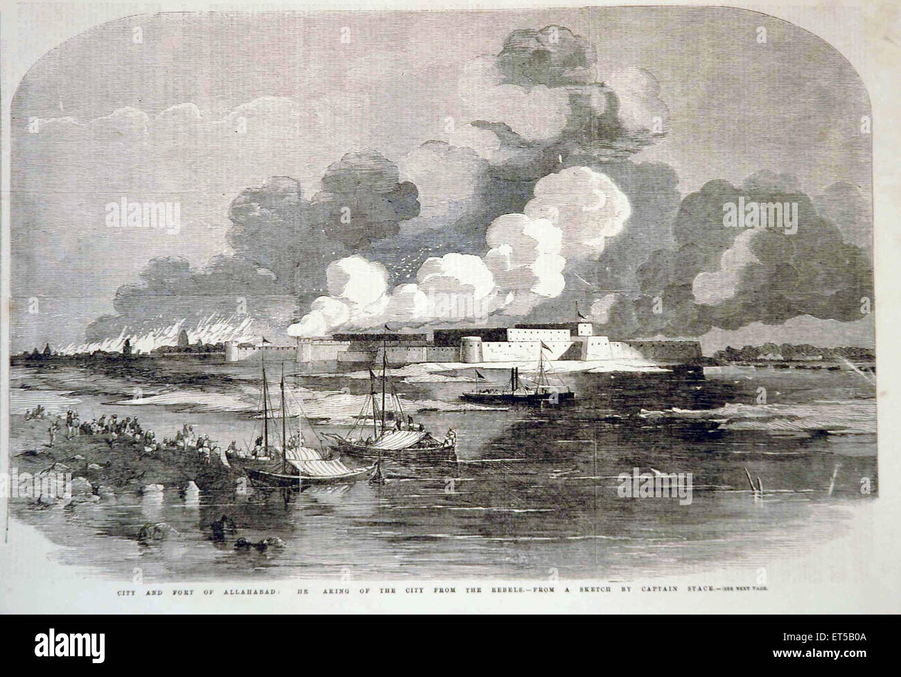 Forte ; Allahabad ; Forte di Prayagraj ; fiume Yamuna ; Uttar Pradesh ; India ; incisione del 1800 d'epoca Foto Stock